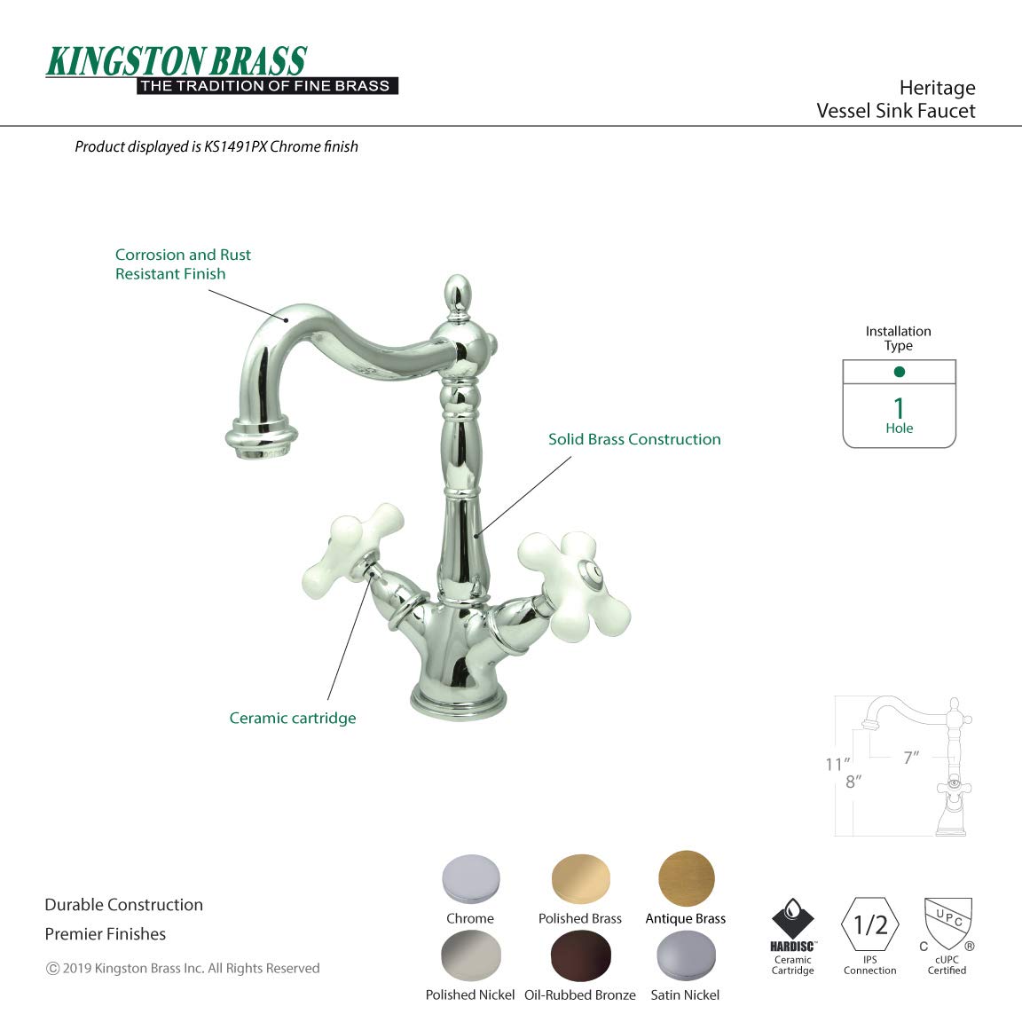 Elements of Design ES1495PX New Orleans 2-Handle 4