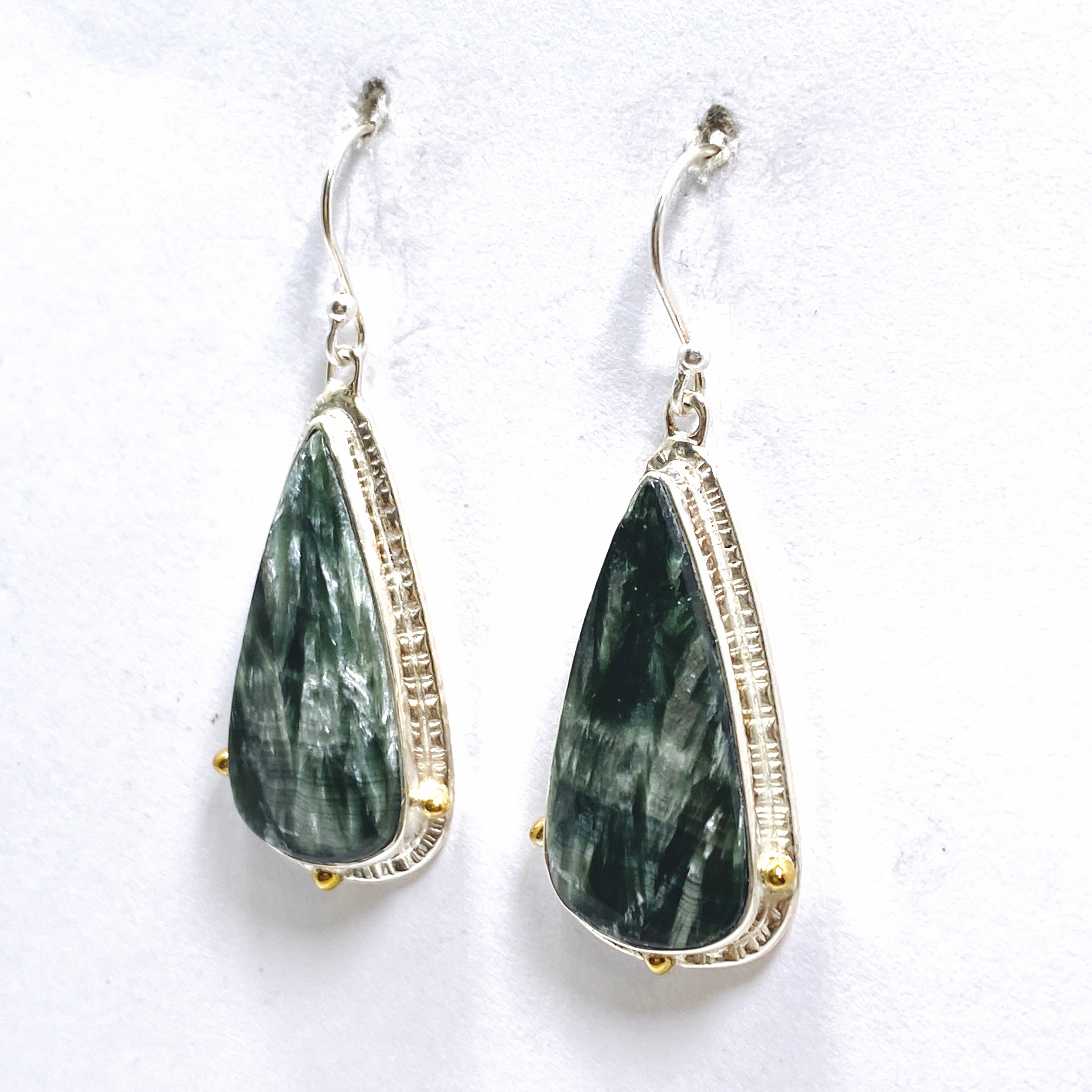 Seraphinite Teardrop Cabochon Earrings - Sterling Silver Handmade Jewelry for Women | Elegant Gift for Birthday, Anniversary & Special Occasions