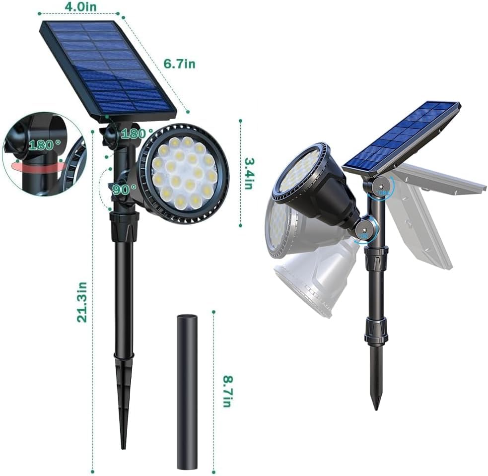 Solar Powered Outdoor Spot Lights - 18 LED Waterproof Landscape Lighting for Flag Pole, Garden & Yard | Adjustable Brightness & Auto On/Off | Cool White | Perfect for Patio, Pathway & Holiday Decor (1 Pack)