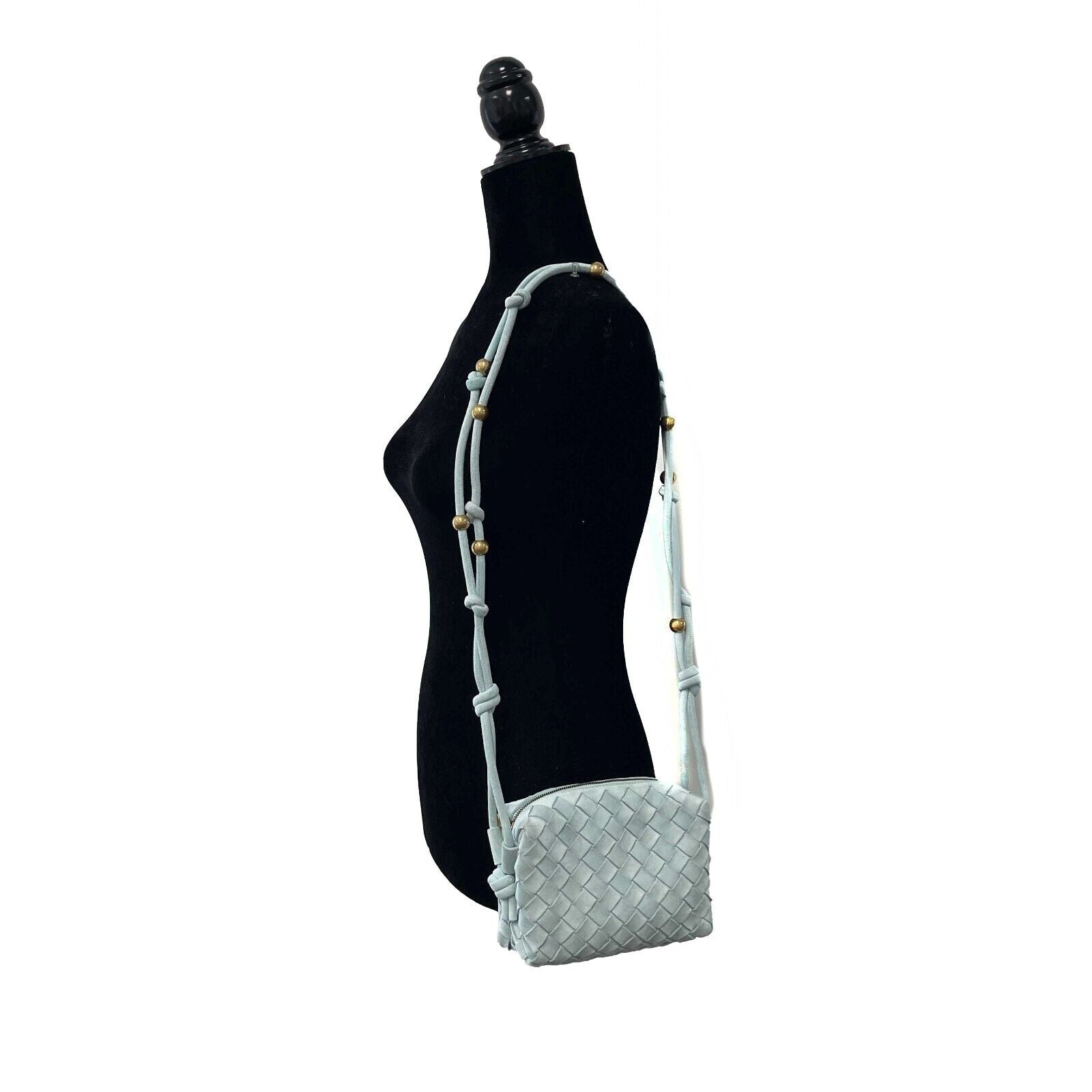 Bottega Veneta Loop Small Intrecciato Crossbody Bag in Washed Teal & Gold Leather - Stylish Shoulder Bag for Women, Perfect for Date Night, Shopping & Travel Accessories