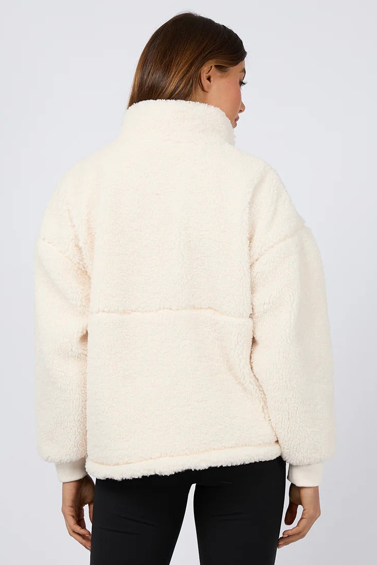 Amara Vintage White Quarter Zip Teddy Sweatshirt for Women - Cozy Fleece Pullover with Kangaroo Pocket - Perfect for Fall, Winter & Casual Outings