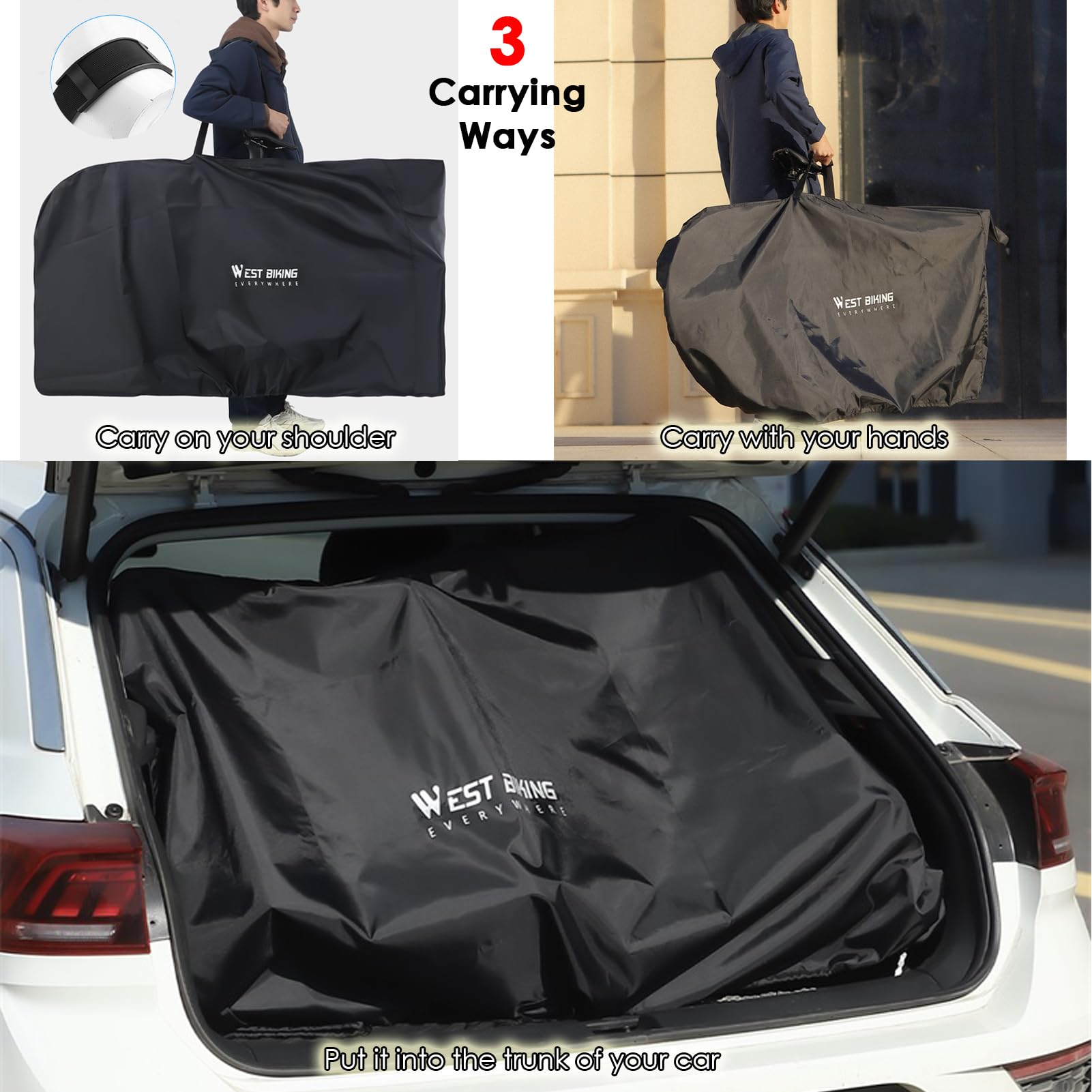 CamGo Foldable Bike Travel Bag - Durable Bicycle Carrier Case for 27.5 Inch Bikes - Waterproof Cycling Transport Bag for Outdoor Adventures, Commuting & Air Travel (Black)
