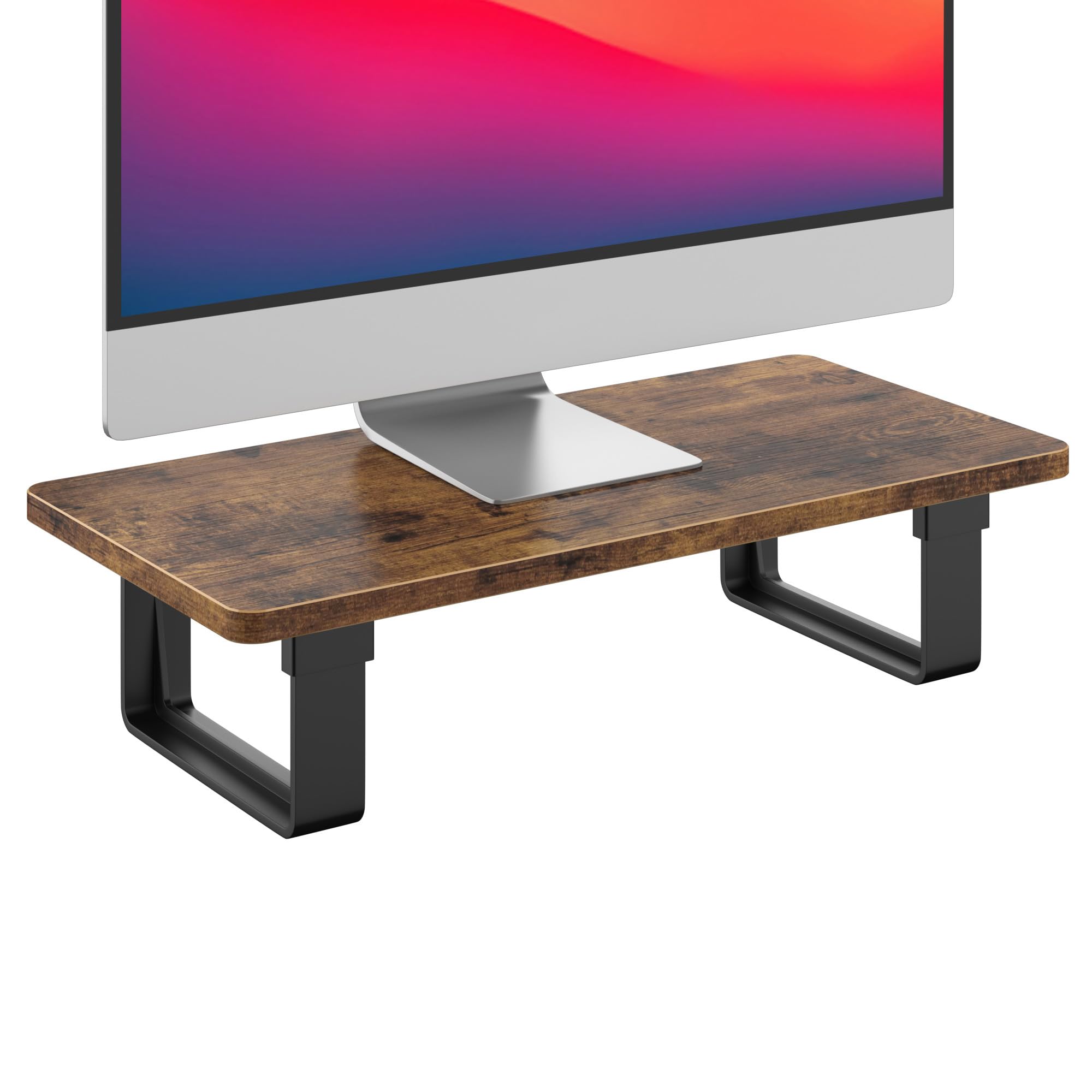 Sturdy Wood Monitor Stand Riser with 50 LB Capacity - Rustic Brown Desktop Organizer for Computer, Laptop, Printer & iMac | Anti-Slip Design for Home Office & Workspace Organization