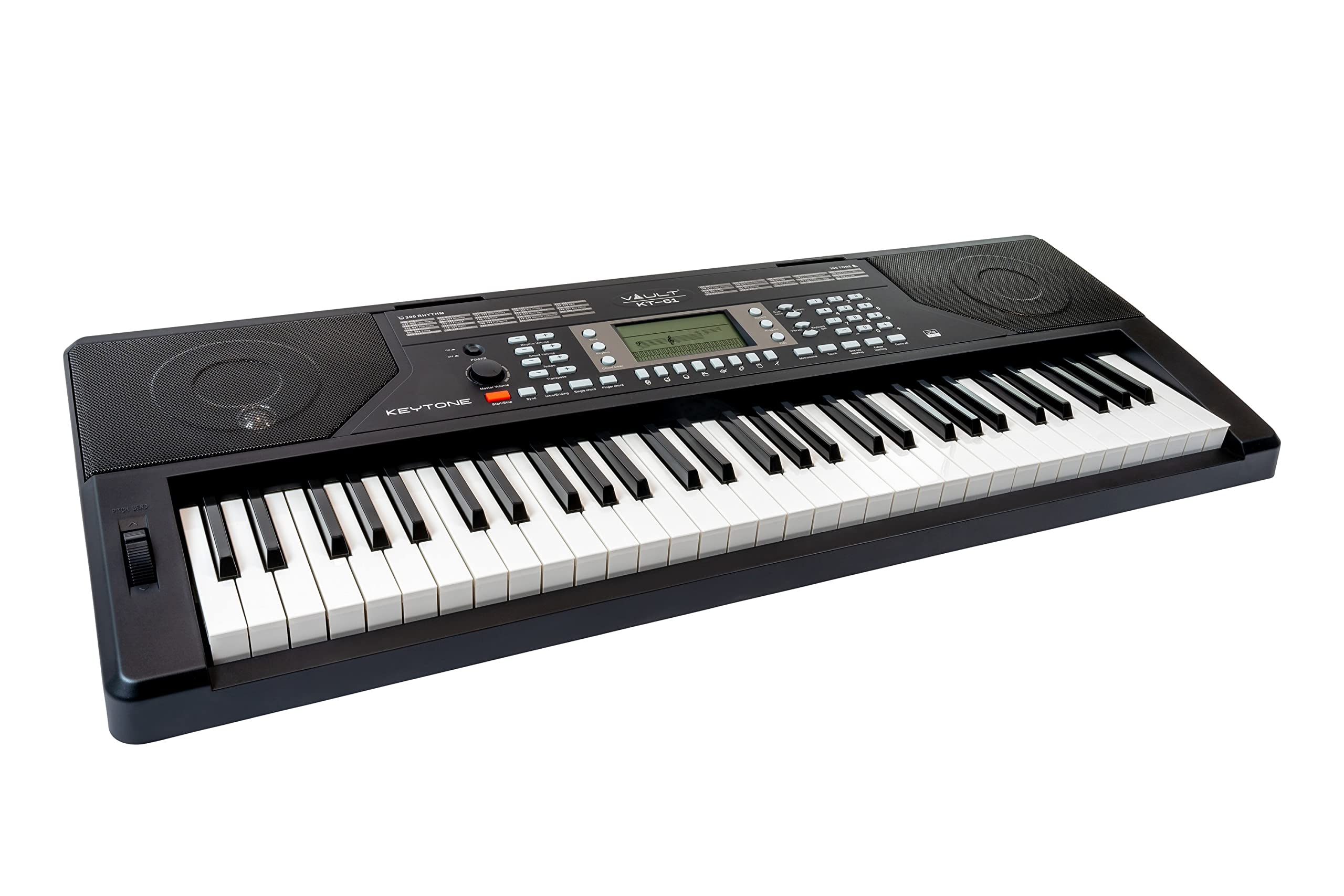 Vault KT-61 Touch Sensitive 61-Key Electronic Keyboard with Adjustable Stand - Black | Beginner Piano Keyboard Bundle Includes Keyboard Stickers, Instructional DVD & Polishing Cloth | Perfect for Home Practice, Music Lessons & Studio Recording
