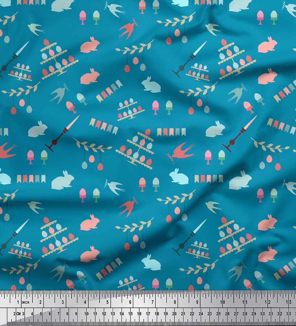 Soimoi 56 Inch Wide Rayon Fabric - Easter Rabbit & Egg Print for DIY Celebration Flags, Banners, and Home Decor | Perfect for Easter Crafts, Party Decorations, and Sewing Projects