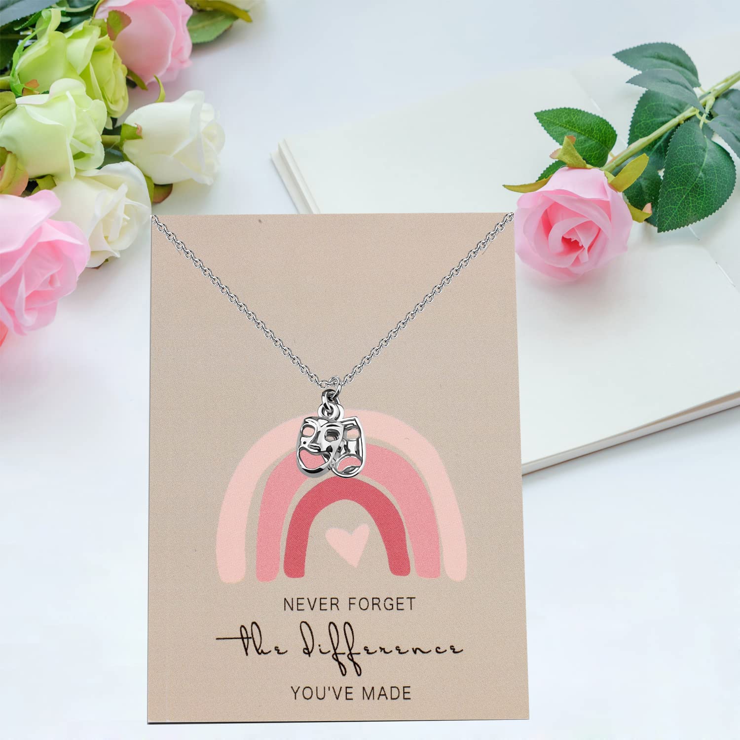 MYOSPARK Comedy and Tragedy Mask Pendant Necklace - Theater Lover Gift, Drama Graduation Present with Gift Card - Perfect for Actors, Theater Students, and Drama Enthusiasts