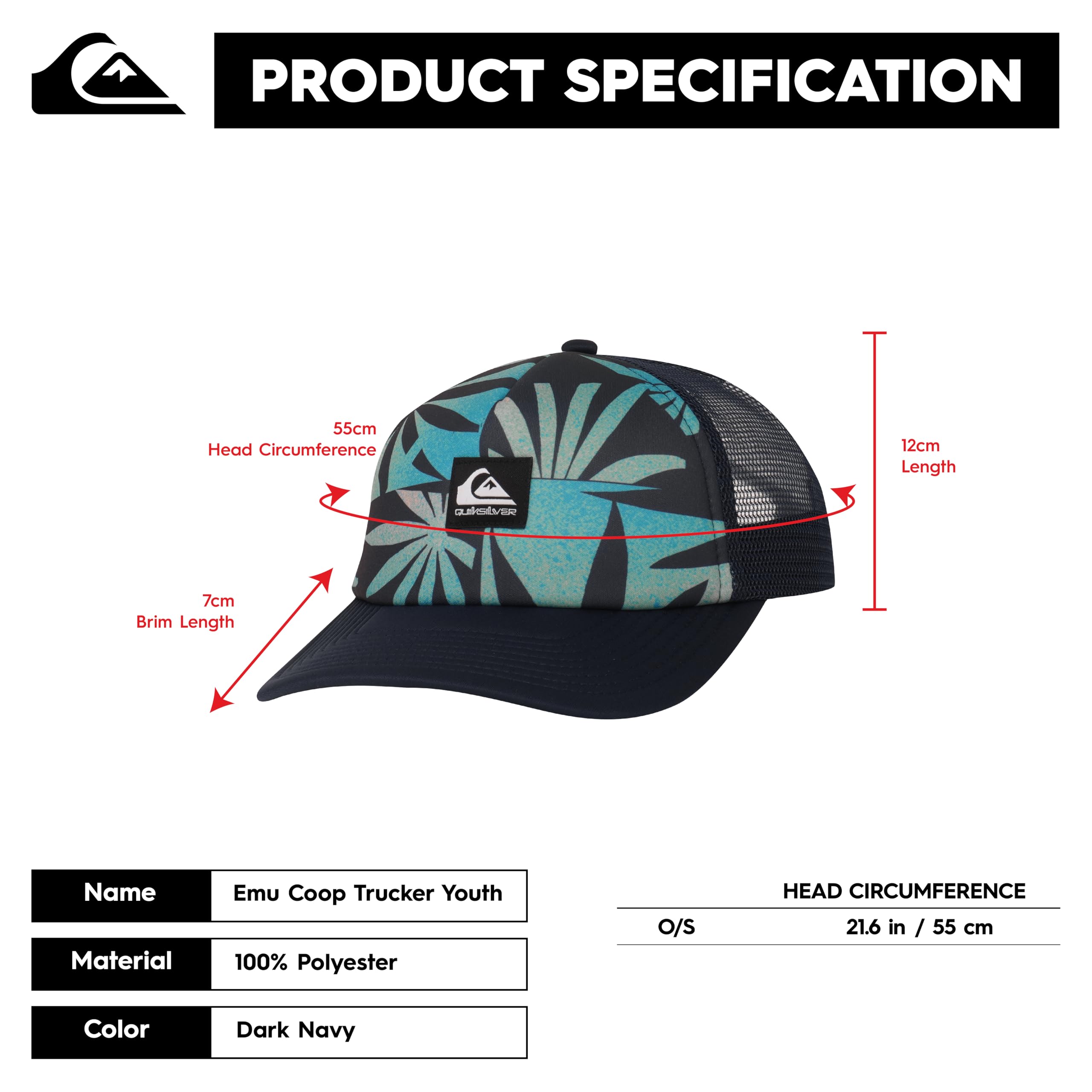 Quiksilver Boys' Emu Coop Snapback Trucker Hat - Adjustable Cotton Baseball Cap for Kids & Teens - Perfect for Outdoor Sports, Beach & Casual Wear
