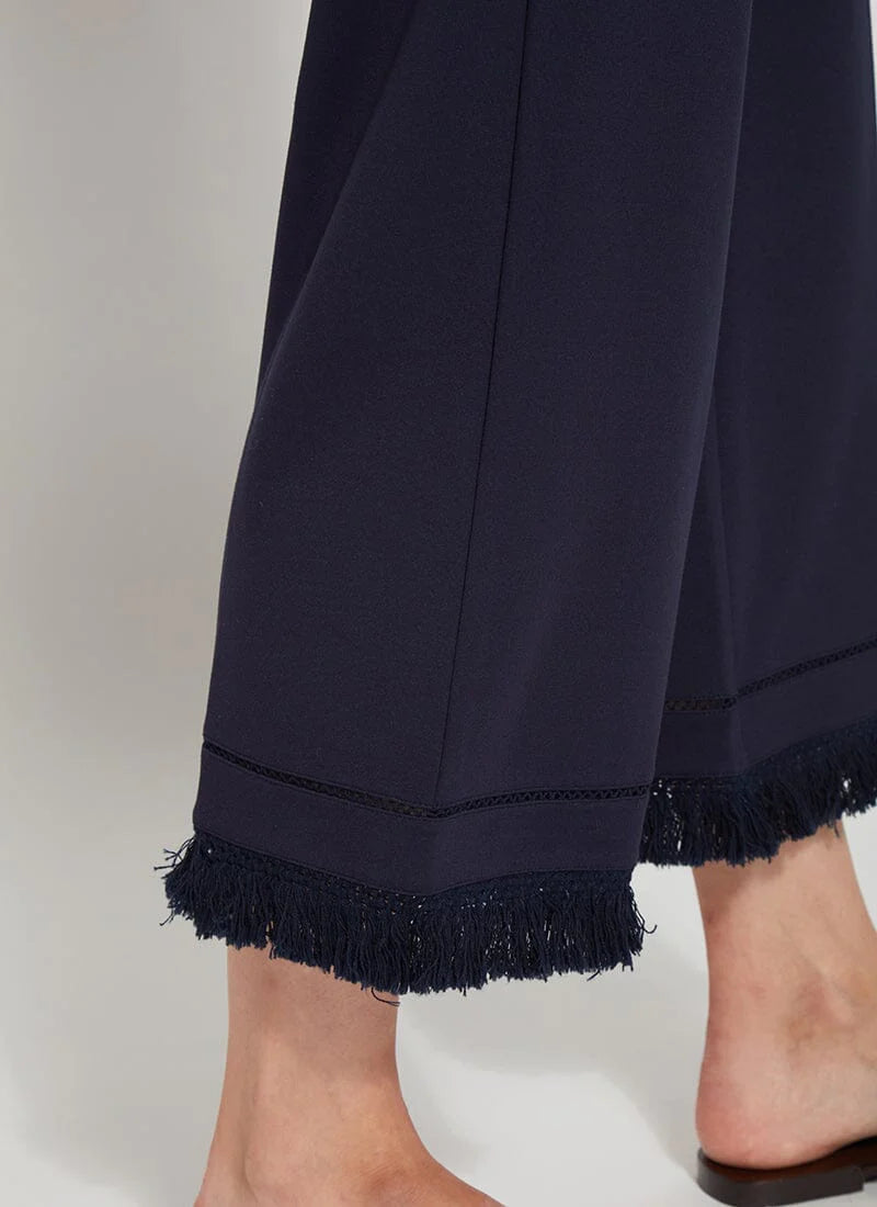 Cropped Coastal Wide Leg Pants for Women - True Navy - Comfortable High Waisted Beach Pants for Summer Vacation & Casual Outings