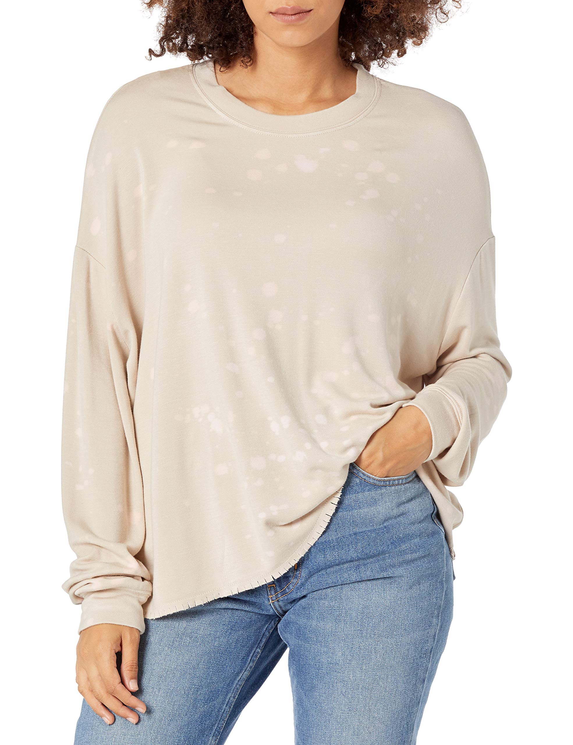 KENDALL + KYLIE Women's Mineral Wash Crewneck Sweatshirt With Raw Edge - Soft Casual Pullover for Women | Perfect for Loungewear, Street Style & Everyday Outfits
