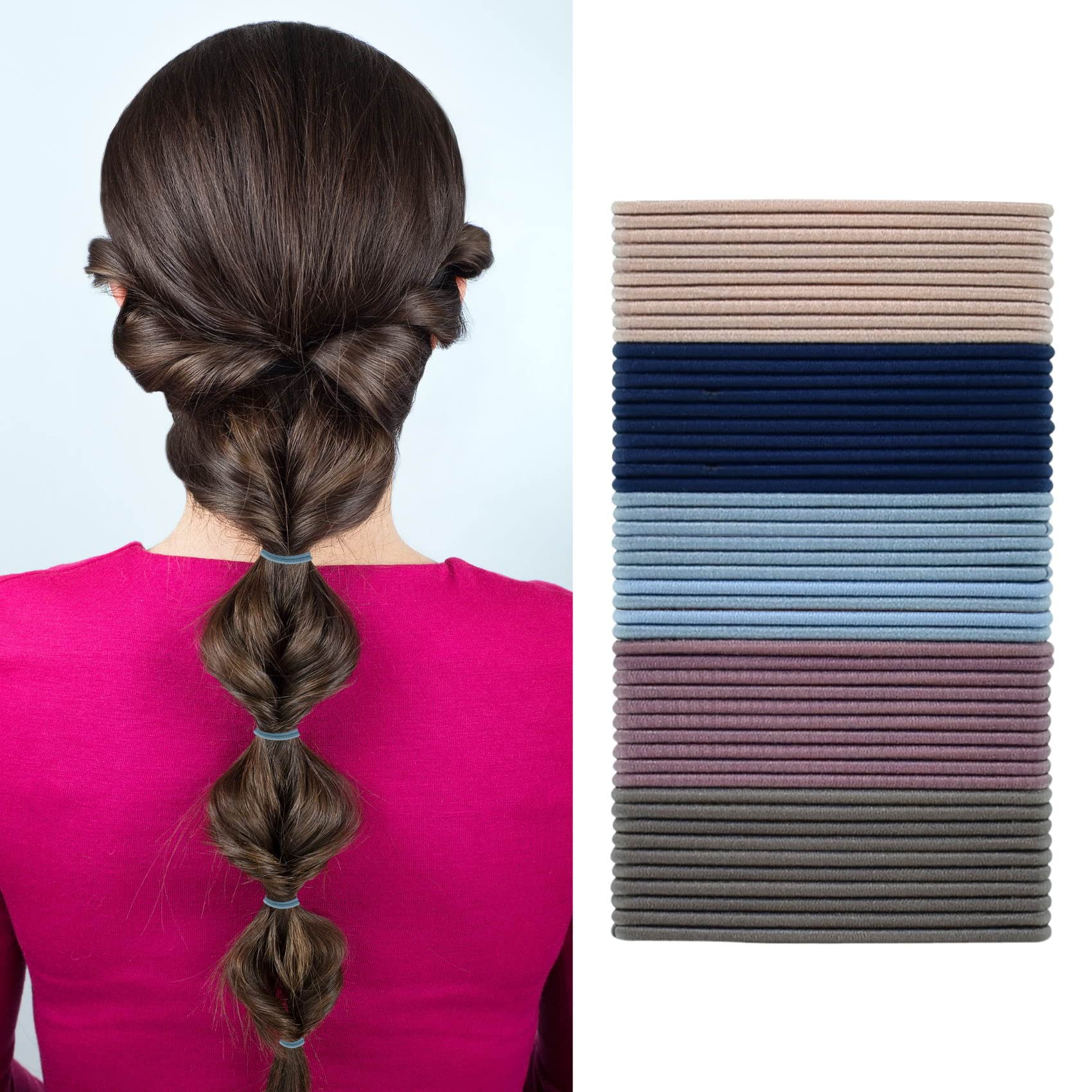50 Pcs Dark Blue Elastic Hair Ties - Soft No Damage Hair Bands for Women, Girls & Kids - Perfect for Ponytails, Braids & Everyday Hairstyles - Hair Accessories for School, Work & Sports