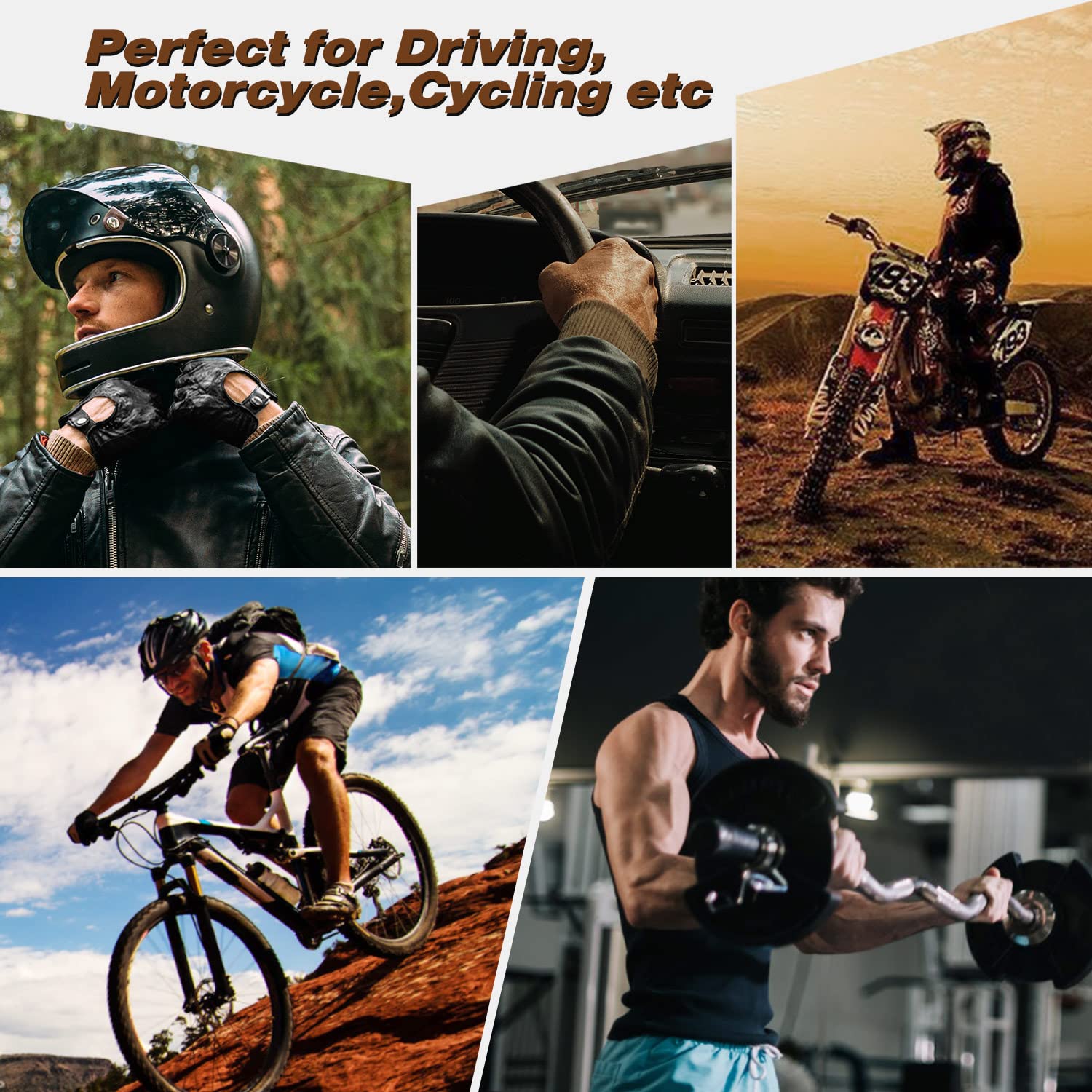 GSG Men's Fingerless Leather Gloves for Driving, Cycling & Motorcycle - Breathable Half Finger Unlined Gloves for Comfort & Grip - Perfect for Biking, Commuting & Outdoor Activities