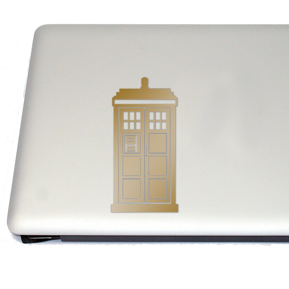 Tardis Doctor Who Vinyl Decal Sticker - Gold Cosplay Accessory for Laptops, Cars & Fan Gear | Perfect for Doctor Who Fans & Sci-Fi Enthusiasts