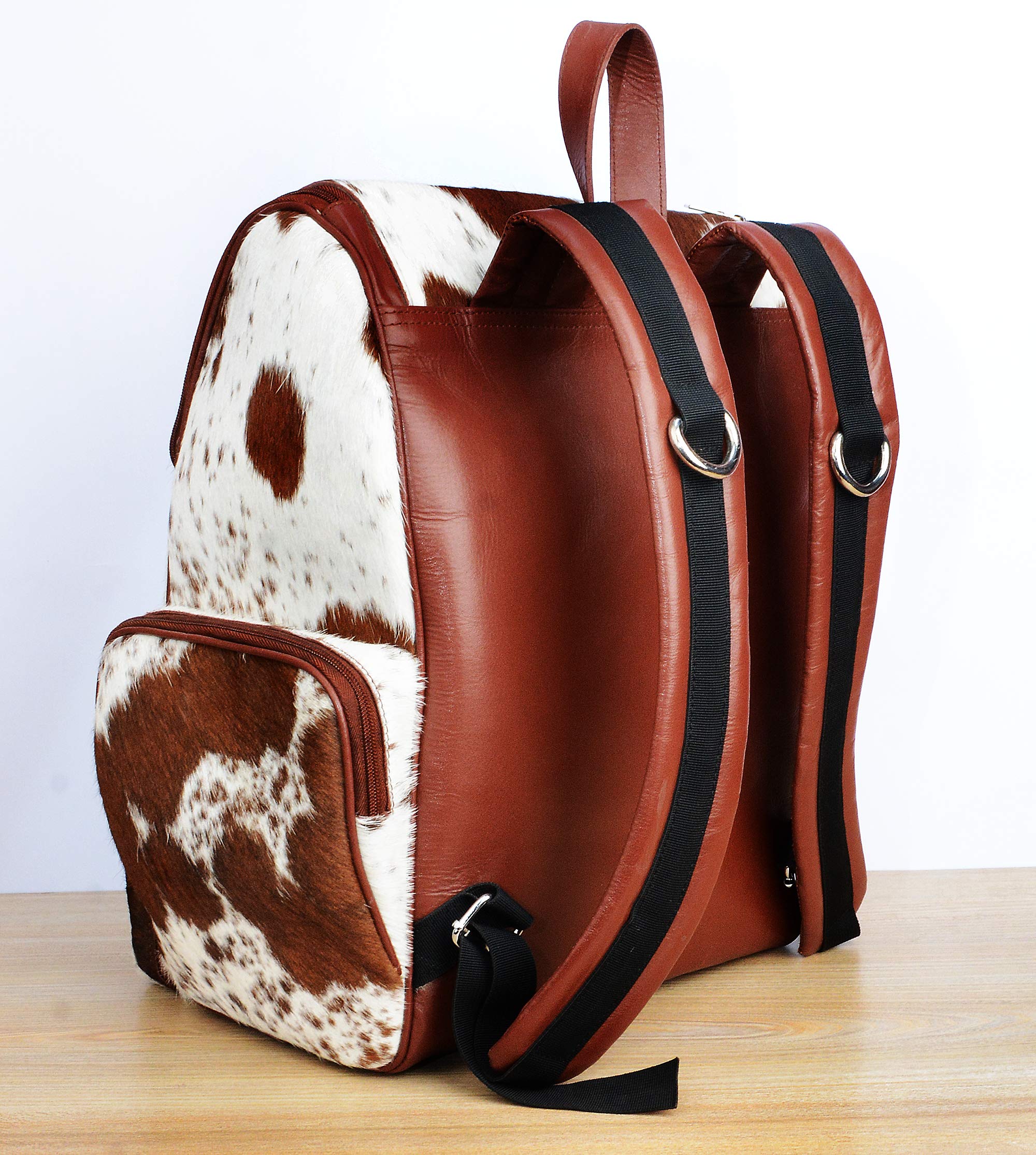 Genuine Cowhide Leather Backpack for Women - Stylish Cow Print Diaper Bag - Travel & Baby Essentials Organizer - Perfect for Moms, Work Commute & Weekend Getaways