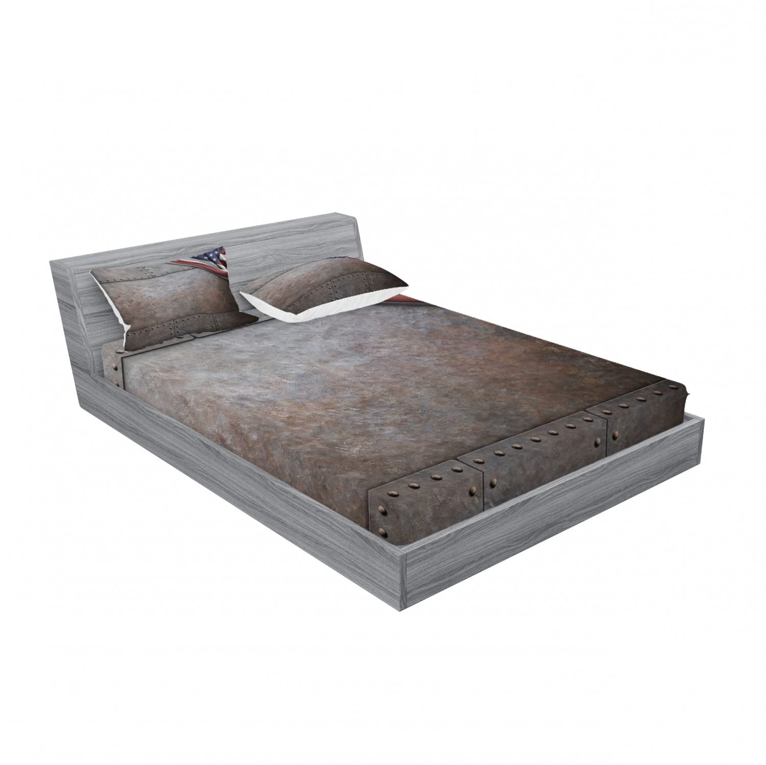 Ambesonne 2-Piece Queen Size Fitted Sheet Set with 4 Pillow Shams - American Iron Armor Plaque Design Brown Bedding Collection | Perfect for Guest Rooms, Dorm Decor & Themed Bedrooms