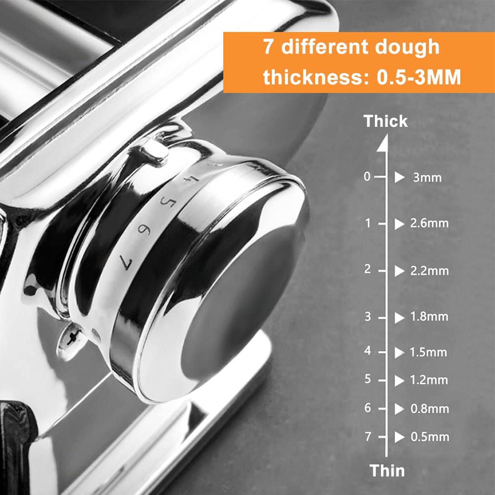 Stainless Steel Pasta Maker Machine - Hand Crank Noodle Maker with 7 Adjustable Thickness Settings (0.5-2.5mm) for Homemade Dumpling Wrappers, Spaghetti & Fettuccine | Perfect for Italian Cuisine & Asian Cooking