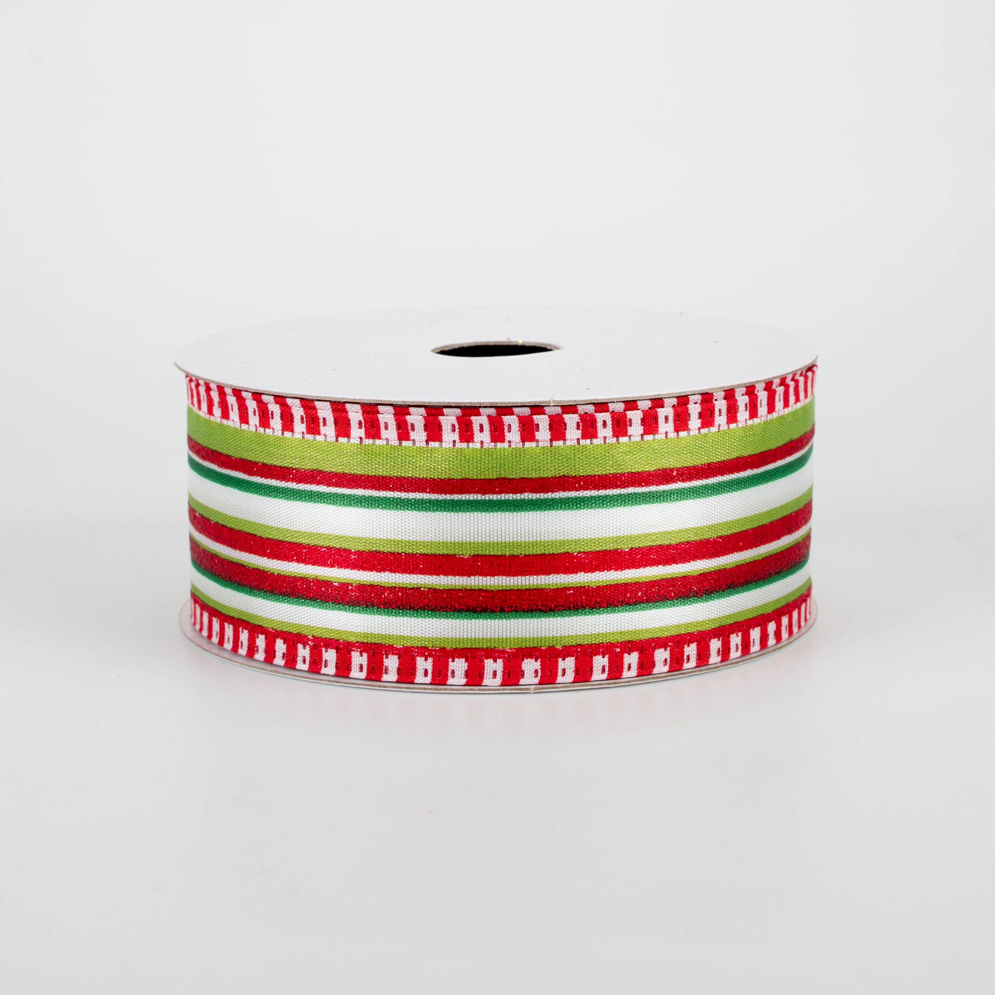 1.5 Inch Christmas Stripes with Striped Edge Ribbon - 10 Yards Bulk Roll for Gift Wrapping, Holiday Decorations & DIY Crafts