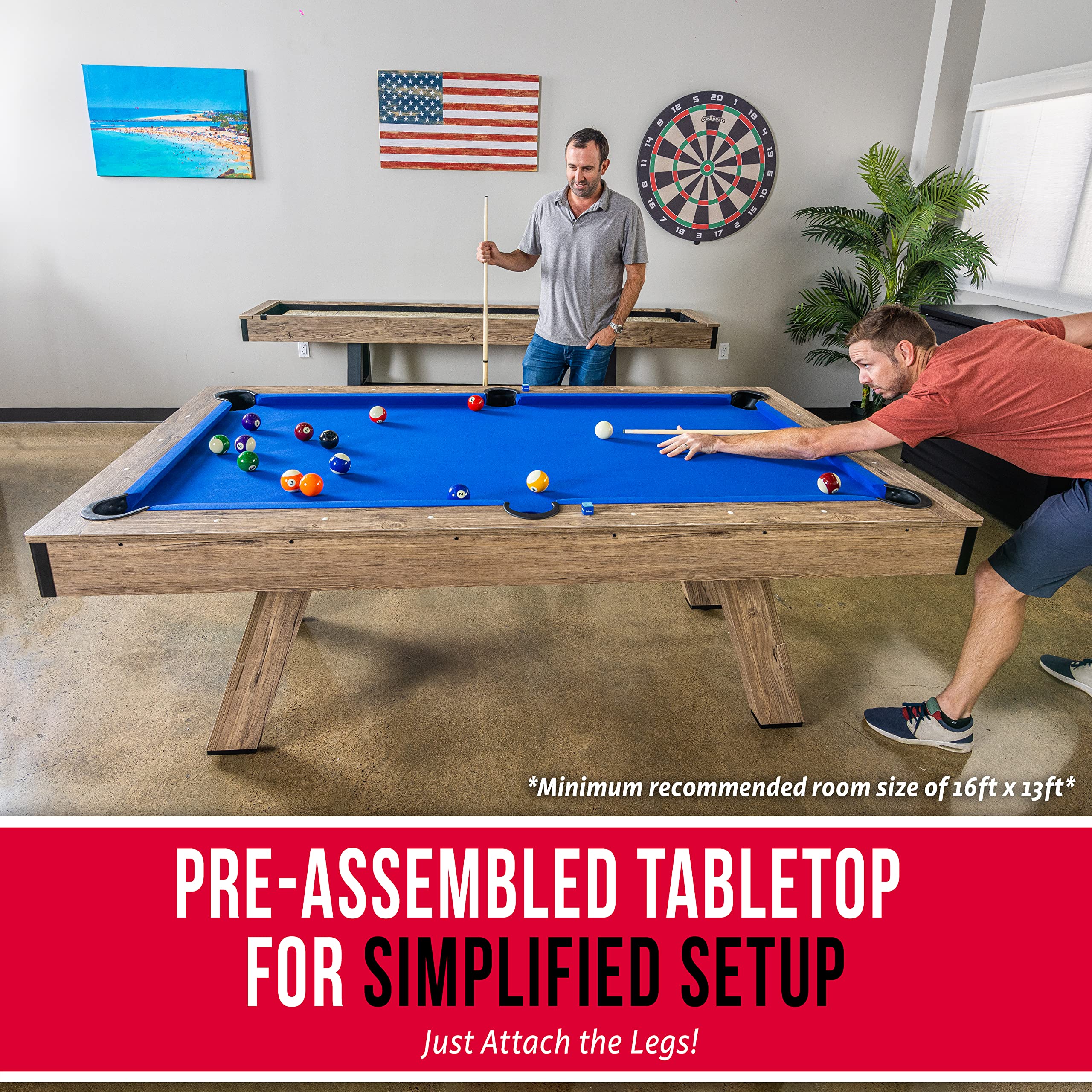 GoSports 7 ft Wooden Pool Table with 2 Cue Sticks, Balls, Rack & Accessories - Modern Billiards Table for Home Game Room, Bar or Office Entertainment