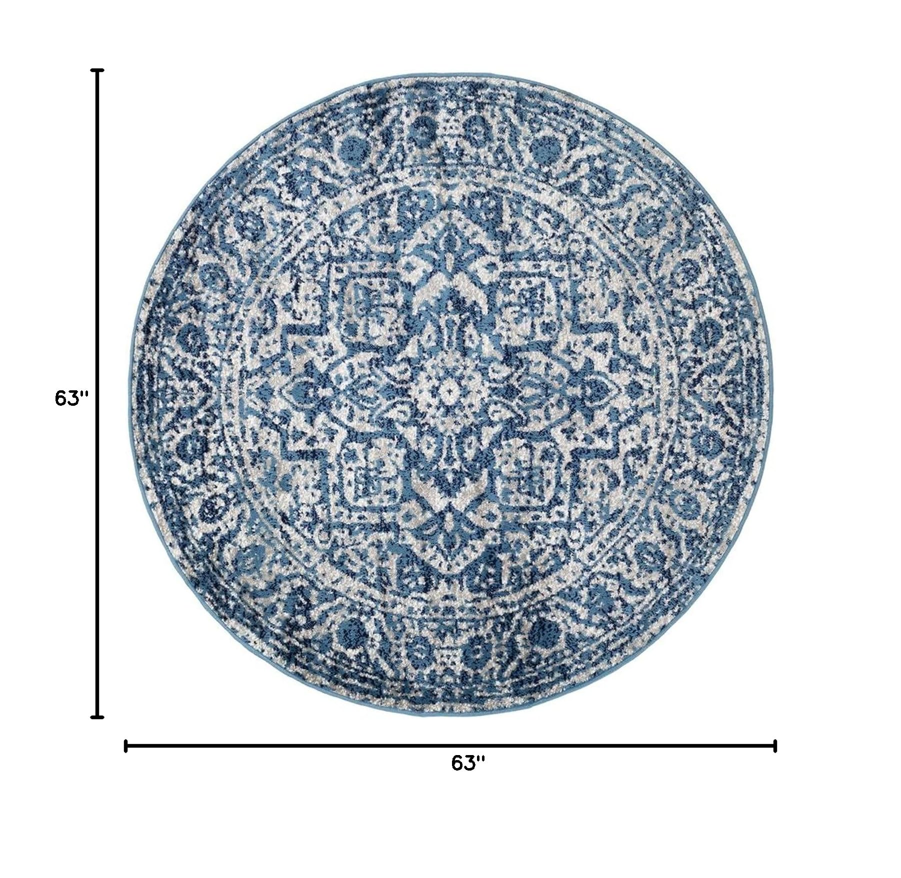 Mark&Day 5ft Round Emma Traditional Sky Blue Area Rug - Soft Blue & White Carpet for Living Room, Bedroom, Kitchen - 5'3