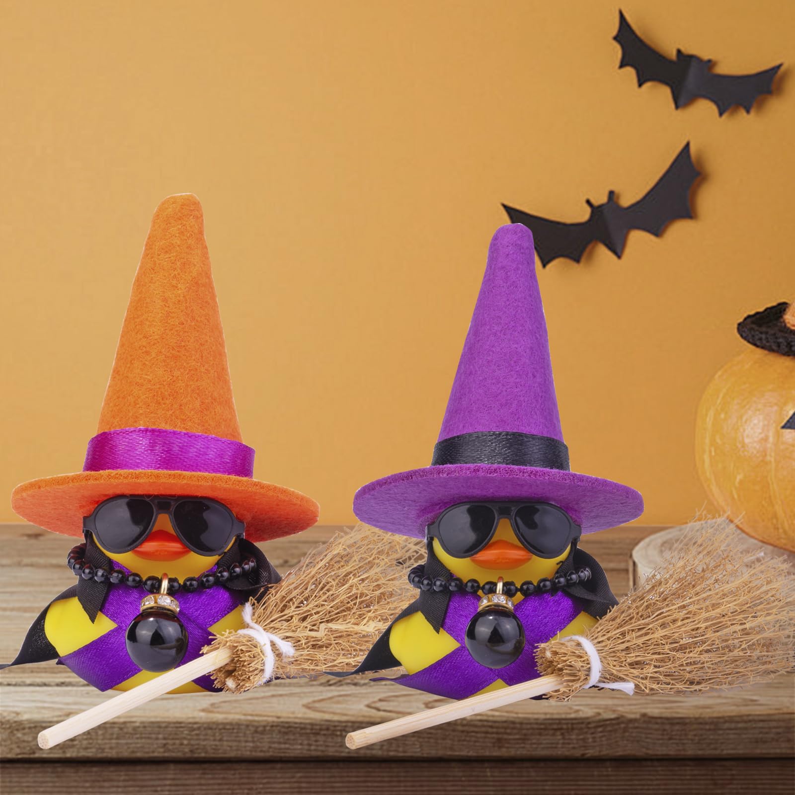 Witch Duck Car Dashboard Decorations - Cute Duck Car Ornaments with Witch Hat, Broom & Sunglasses - Fun Car Accessories for Halloween & Everyday Decor