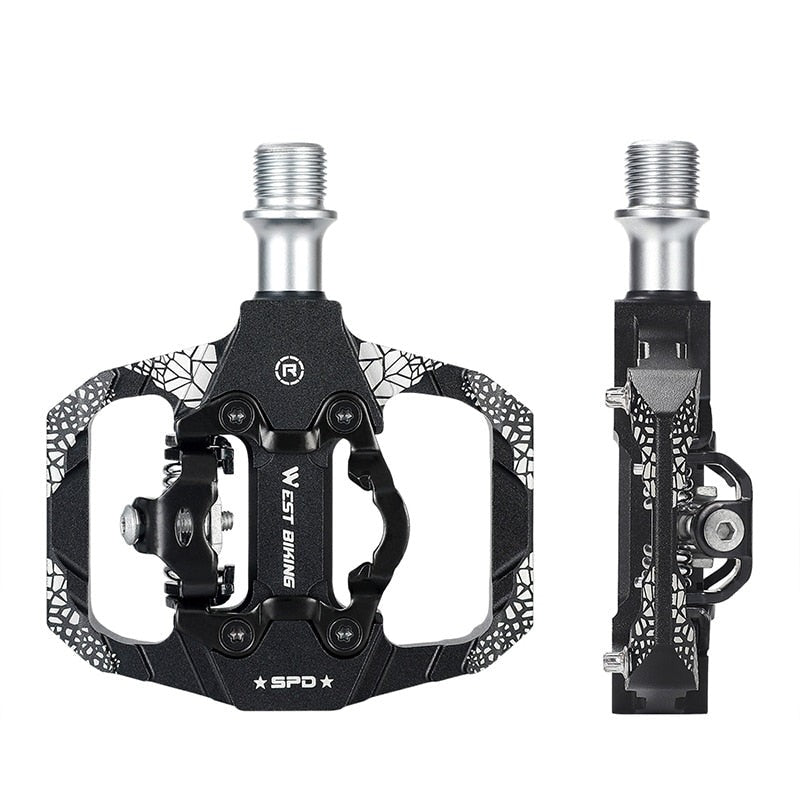2-in-1 Bicycle Lock Pedal with Free Cleat for SPD System - Anti-Slip MTB/Road Bike Pedals with Smooth Bearing - Perfect for Commuting, Touring & Mountain Cycling
