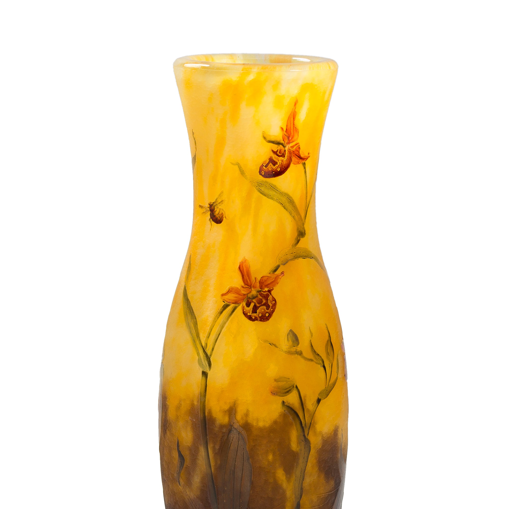 Daum Nancy Enameled & Etched Orchid Landscape Glass Vase - Antique French Art Nouveau Decorative Vase for Home Décor, Wedding Centerpiece & Luxury Gift