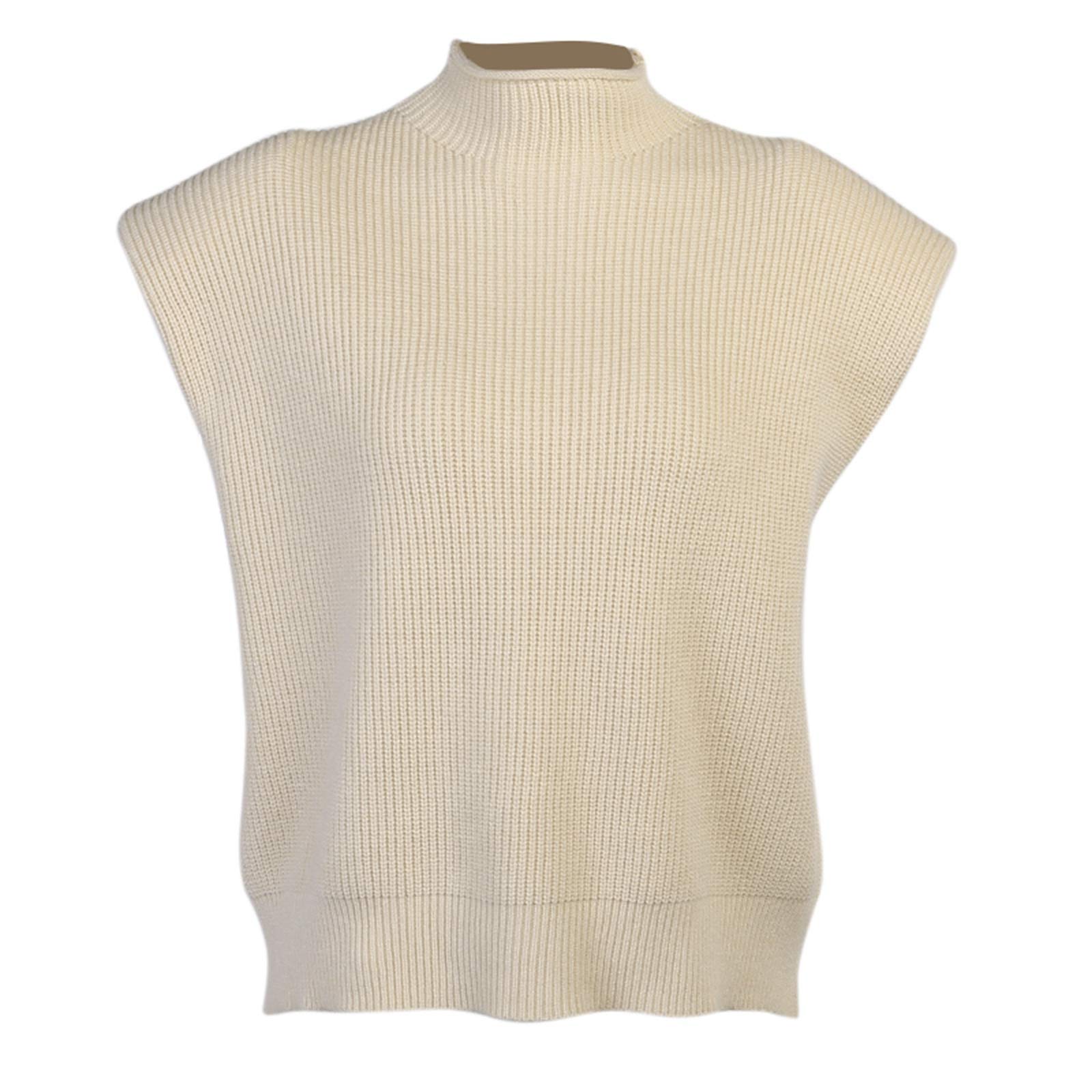 Women's Knit Sweater Vest - Sleeveless Turtleneck Pullover with Shoulder Pads | Solid Color Knitted Jumper Top for Office Wear, Layering & Fall Fashion