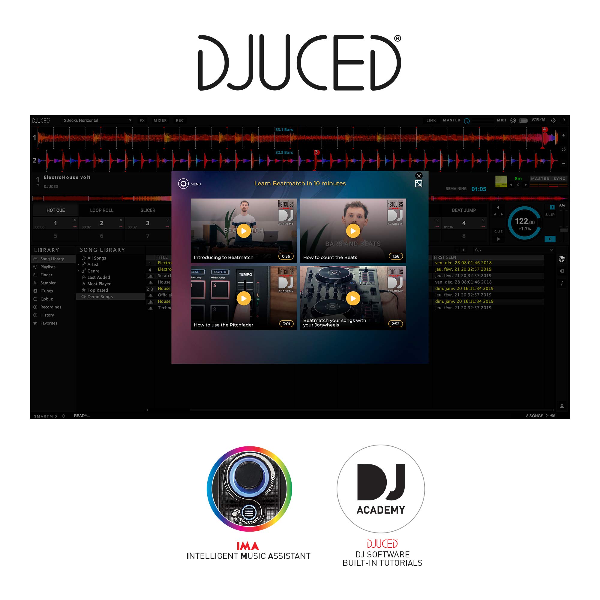 Hercules DJ Learning Kit with Inpulse 200 DJ Controller, 15W Monitor Speakers & Sound-Isolating Headphones – 2 Deck DJ Setup for Beginners | Home Studio & Live Performance
