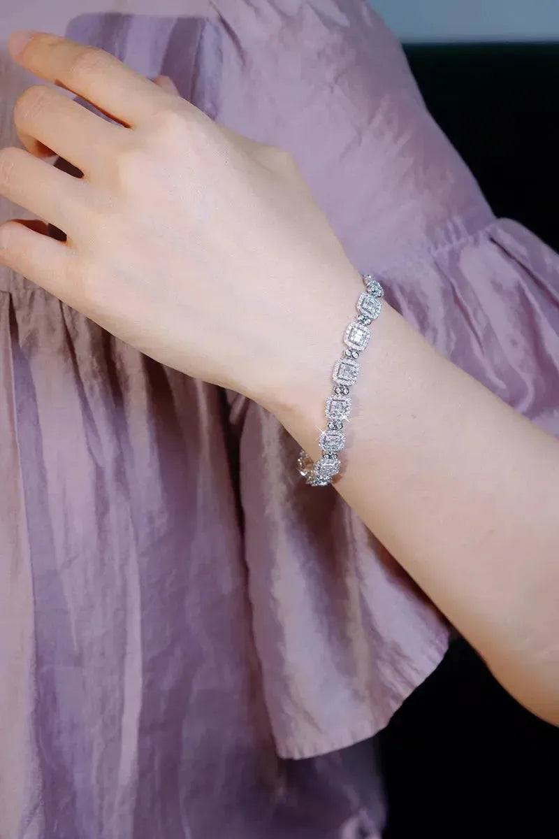 18K White Gold Luxury Square Bracelet for Women - 4.0 Carat Real Natural Diamond Tennis Bracelet | Elegant Party Jewelry Gift for Anniversary, Wedding & Special Occasions