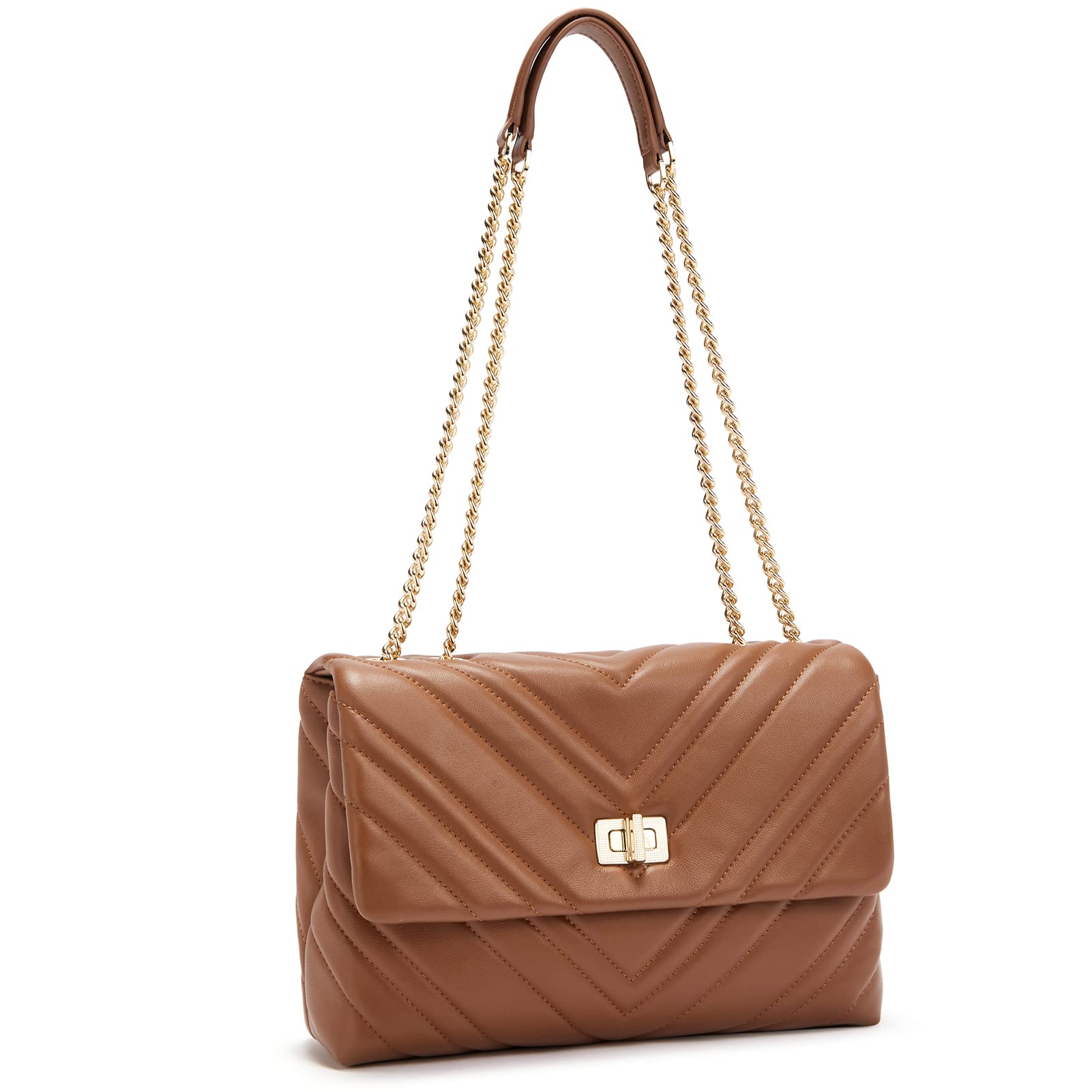 BOSTANTEN Women's Quilted Leather Crossbody Bag with Chain Strap - Luxury Designer Shoulder Handbag & Clutch Purse for Work, Travel & Evening Events