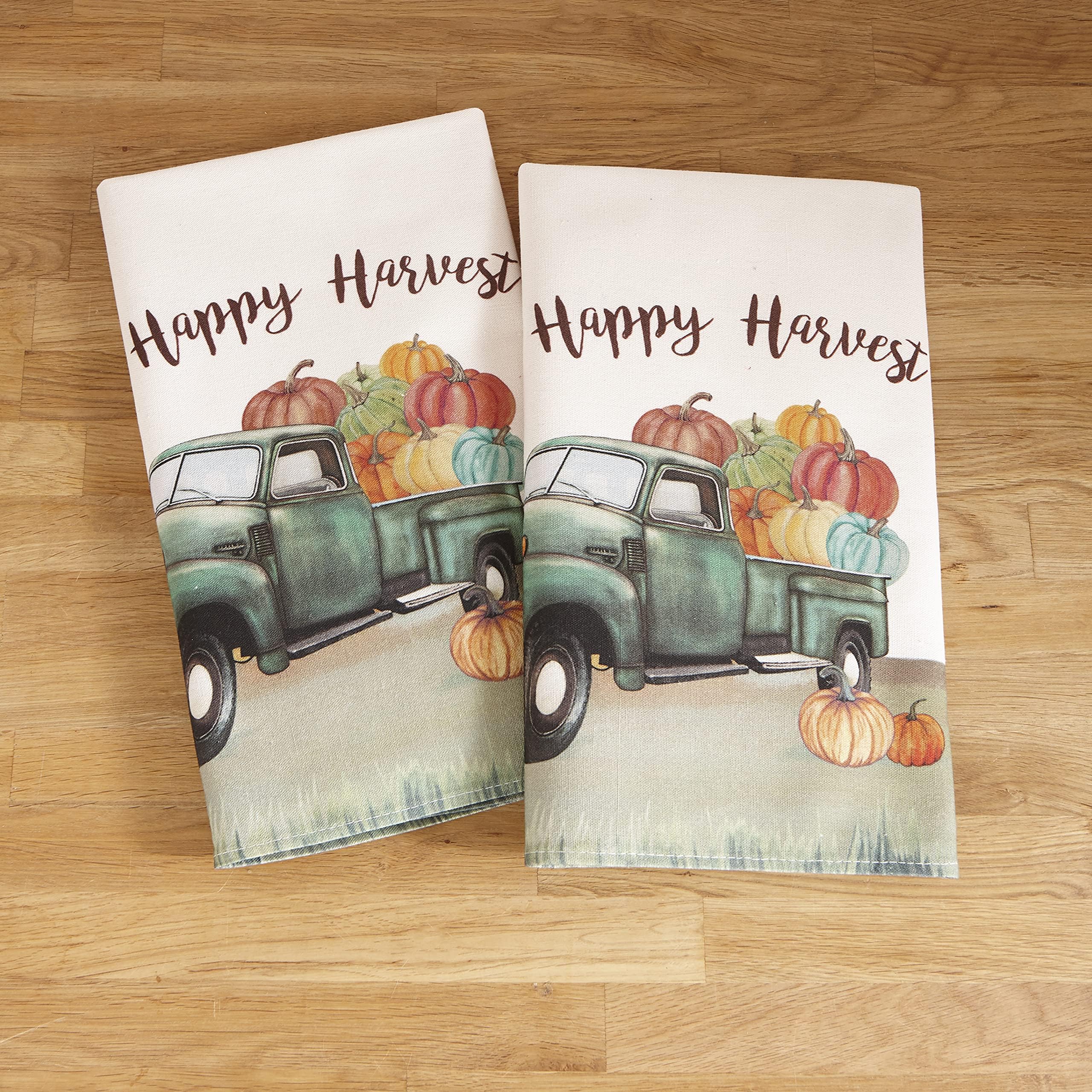 Premium Harvest Kitchen Towels Set of 2 - Thanksgiving Farmhouse Decor with Rustic Truck Design - Absorbent Cotton Dish Towels for Holiday Cooking & Fall Home Decor