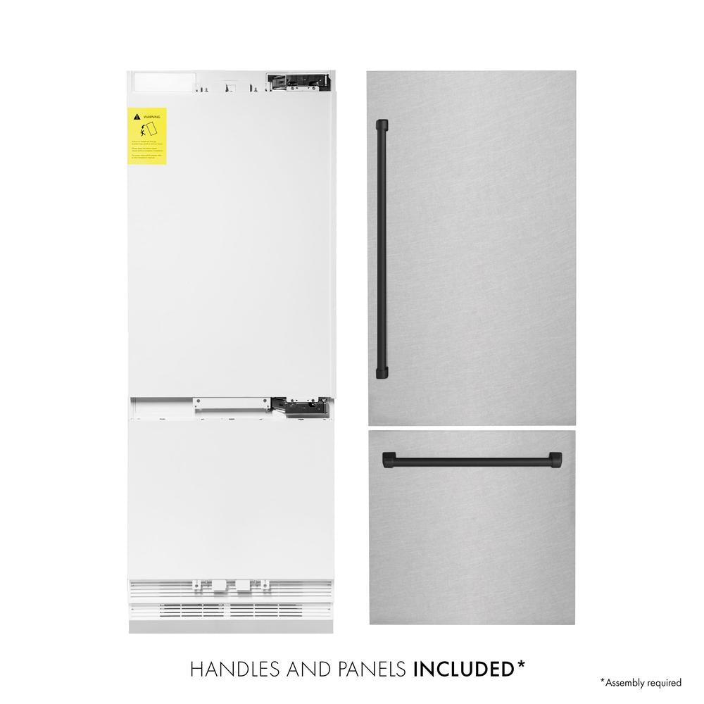 ZLINE Autograph Edition 30-Inch Built-In Bottom Freezer Refrigerator - 16.1 cu.ft Capacity, Water Dispenser & Ice Maker - Satin Stainless Steel with Matte Black Accents (RBIVZ SN 30 MB) - Perfect for Modern Kitchens, Open-Concept Homes & Luxury Appliances Collection