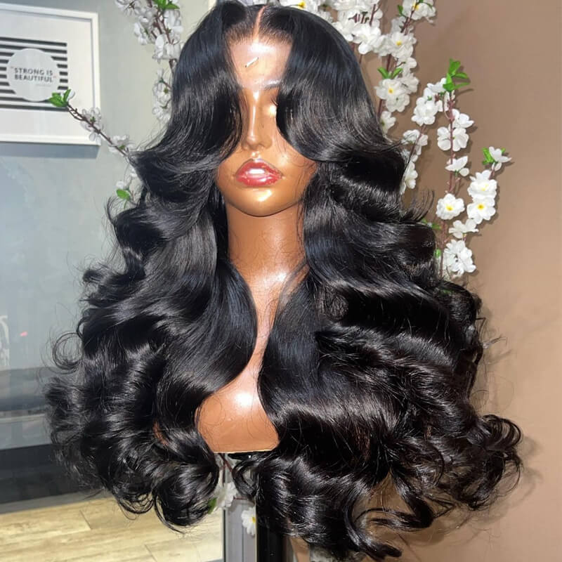 Eullair Hairstylist Inspired Butterfly Layered Cut Loose Body Wave Human Hair Wig with Curtain Bangs - Pre Cut Lace Front Wig for Everyday Wear & Special Occasions