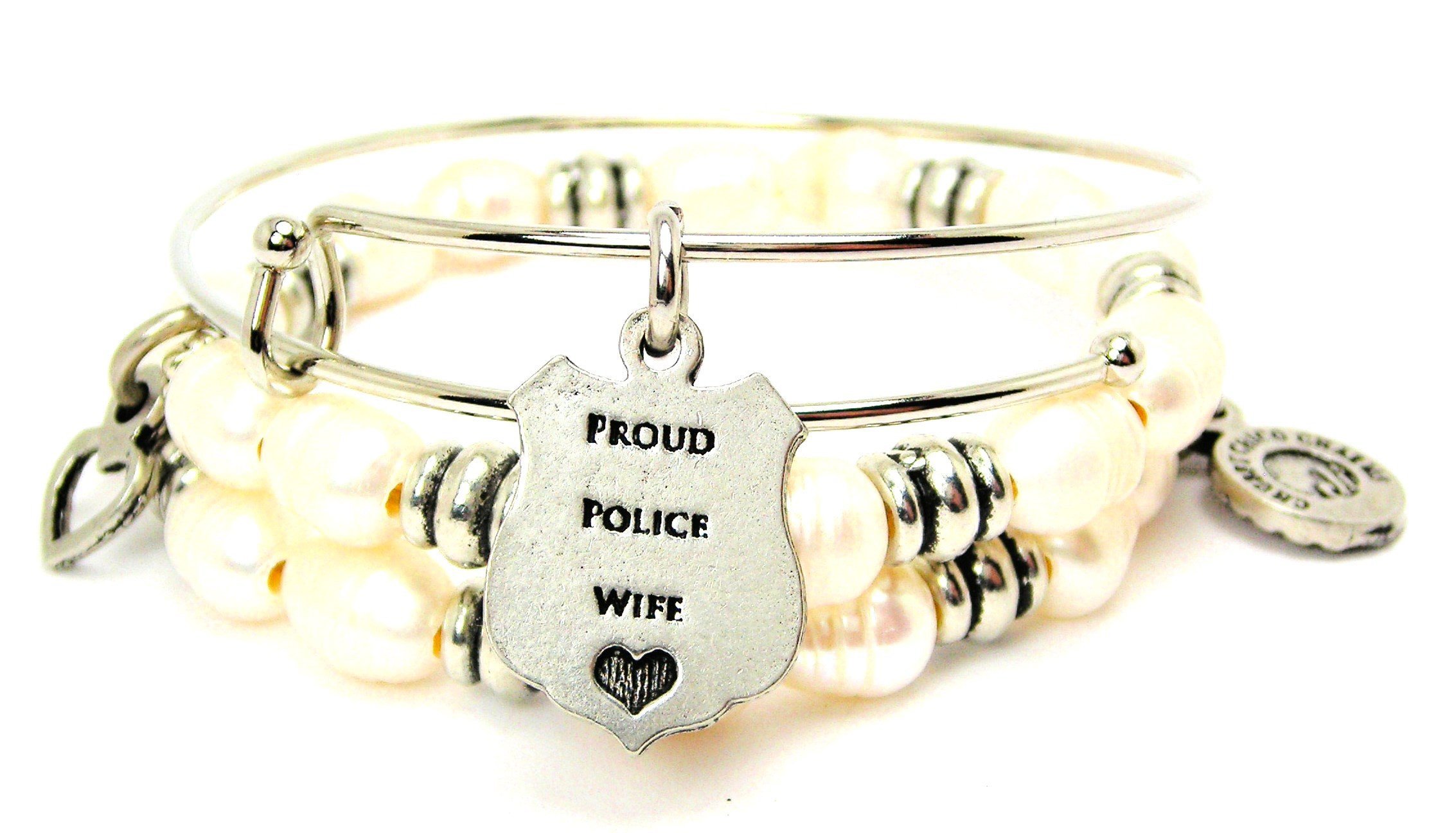 Proud Police Wife Freshwater Pearl Wrap Bracelet - Elegant Gift for Law Enforcement Spouses & Supporters