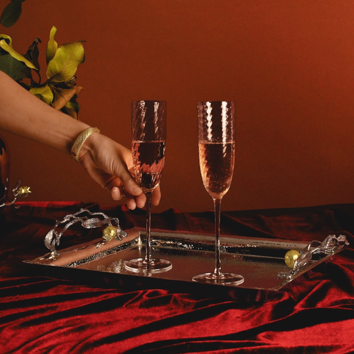 Elegant Pomegranate Silver & Gold Serving Tray - Perfect for Holiday Entertaining, Wedding Gifts & Home Decor