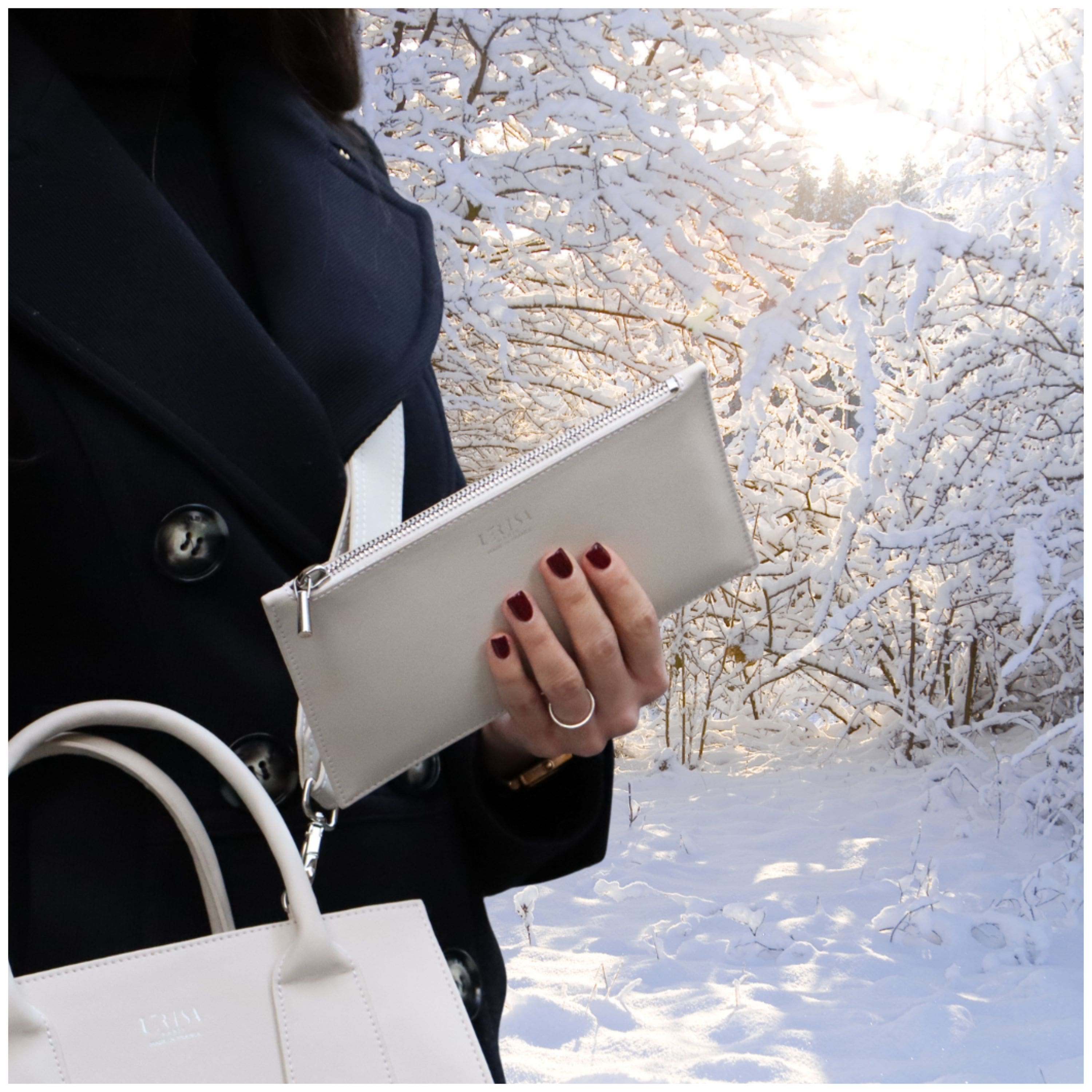 Ora Vegan Grape Leather Zip Pouch - Cream | Eco-Friendly Vegan Leather Wallet | Perfect for Makeup, Travel & Everyday Essentials