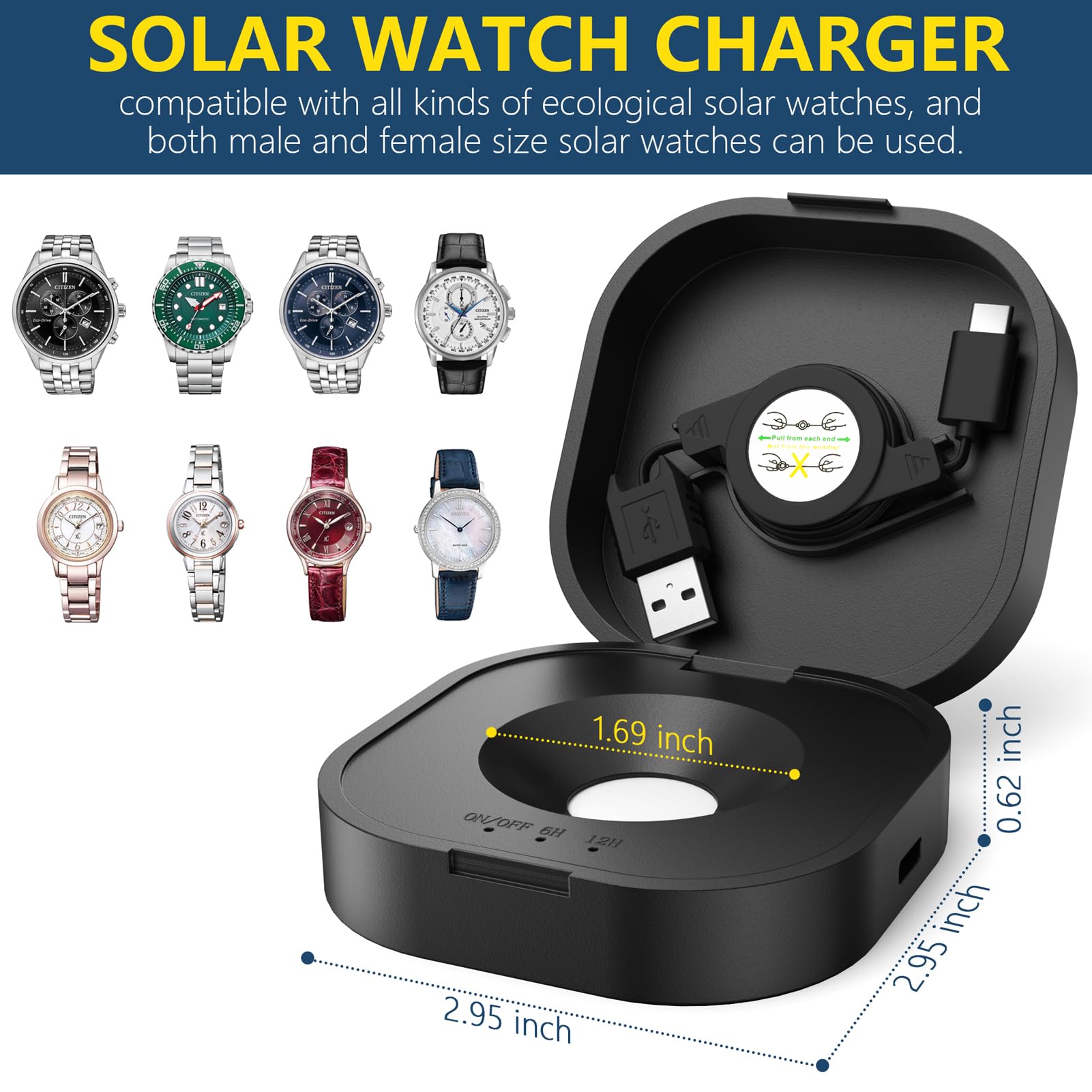 Solar Watch Charger - Fast Charging Pad for Eco Solar Watches & Smartwatches, Portable & Waterproof Design with Timer - Perfect for Outdoor, Travel, and Daily Use