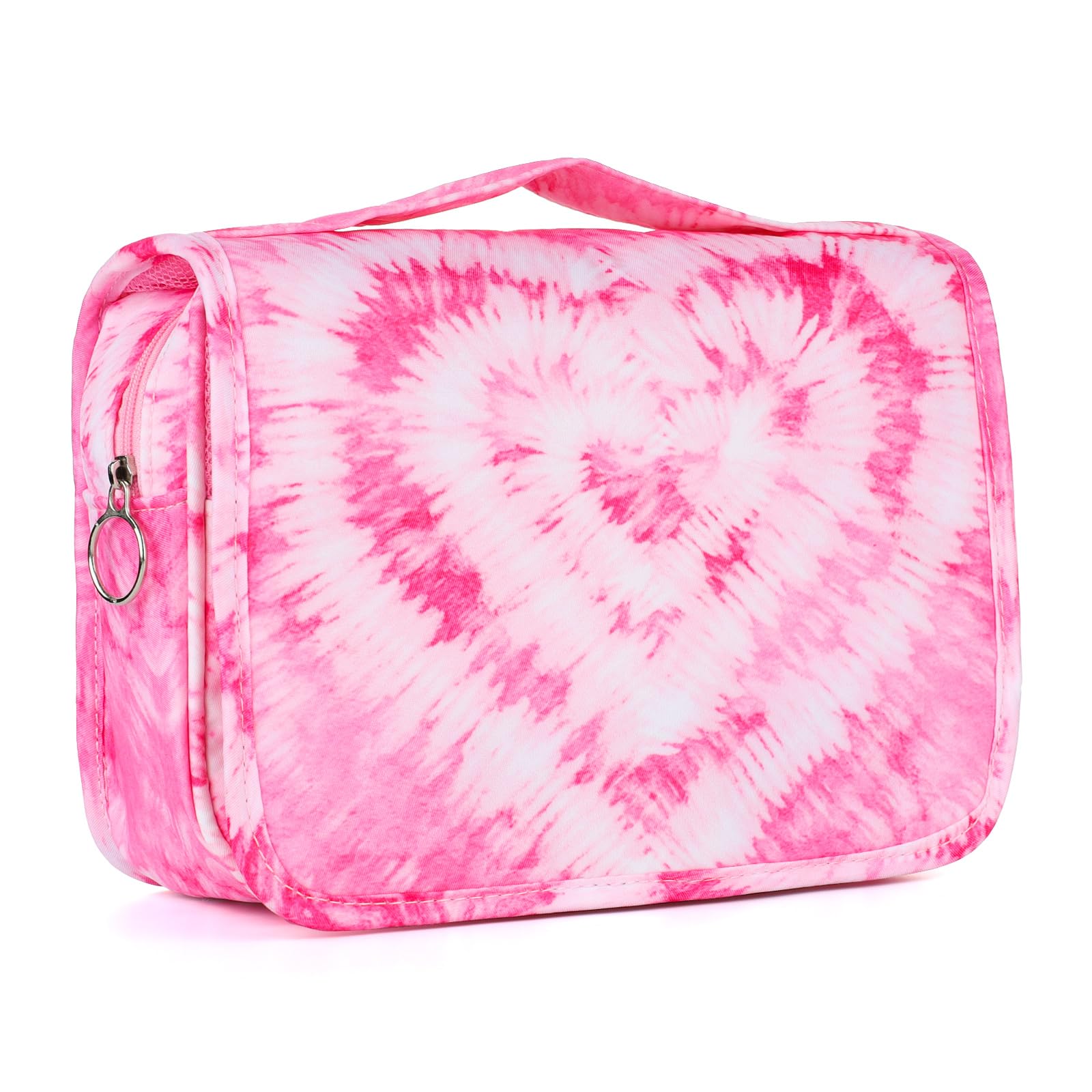 Waterproof Tie Dye Pink Heart Hanging Toiletry Bag for Girls & Teen Girls - Travel Cosmetic Makeup Organizer with Hook - Perfect for School, Camping, Vacation & Gym Essentials Storage