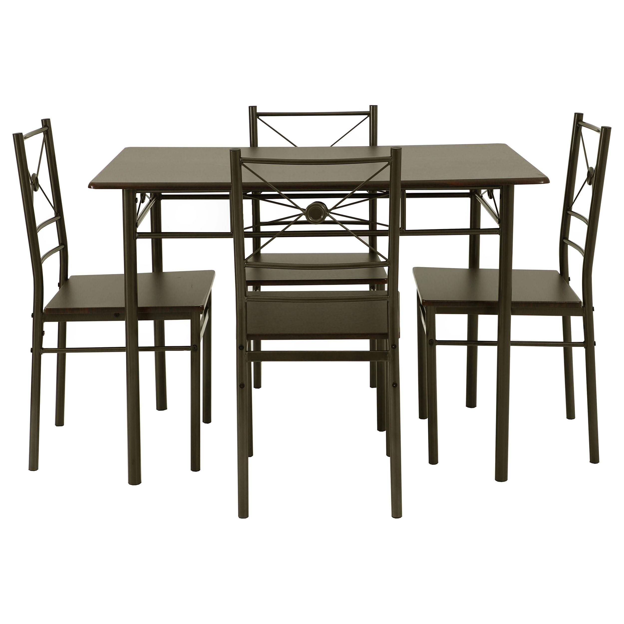 Coaster Home Furnishings Anna 5-Piece Rectangular Dining Table Set - Dark Bronze Metal Frame with Walnut Table Top - Perfect for Family Dinners & Entertaining Guests