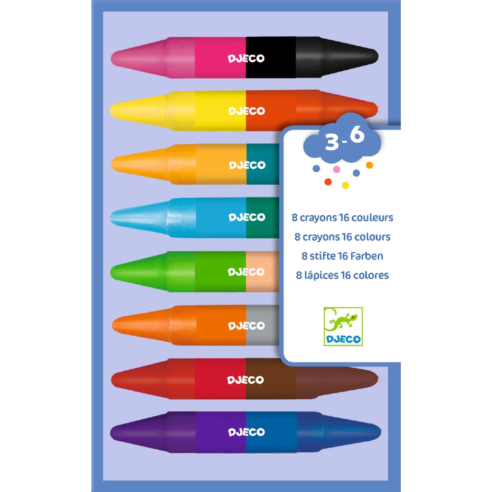 16-Color Double-Ended Crayons - 8 Pack for Kids Art Supplies, School & Home Drawing, Coloring Books & DIY Craft Projects