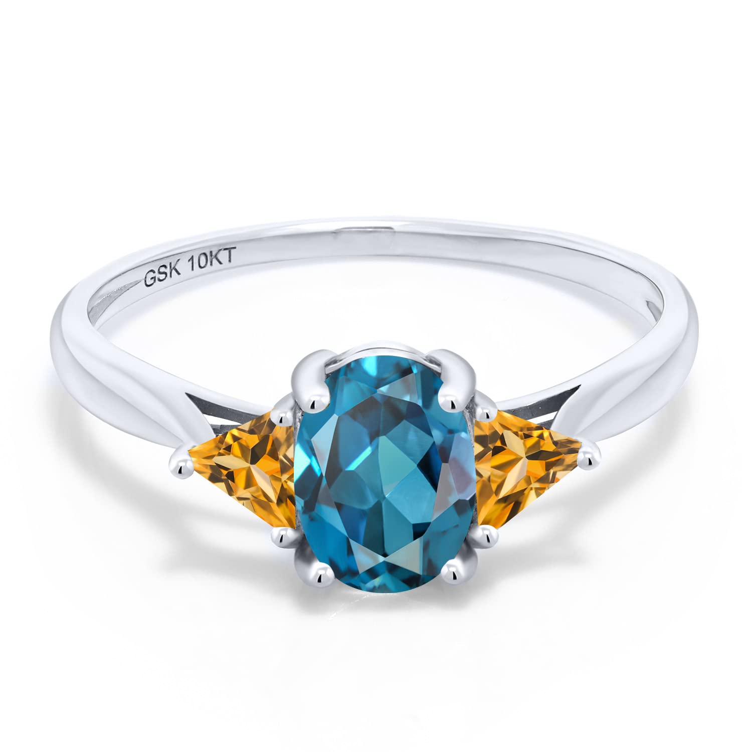 1.78 Ct Oval London Blue Topaz & Yellow Citrine 10K White Gold Ring for Women – Elegant Gemstone Jewelry for Engagement, Anniversary & Special Occasions