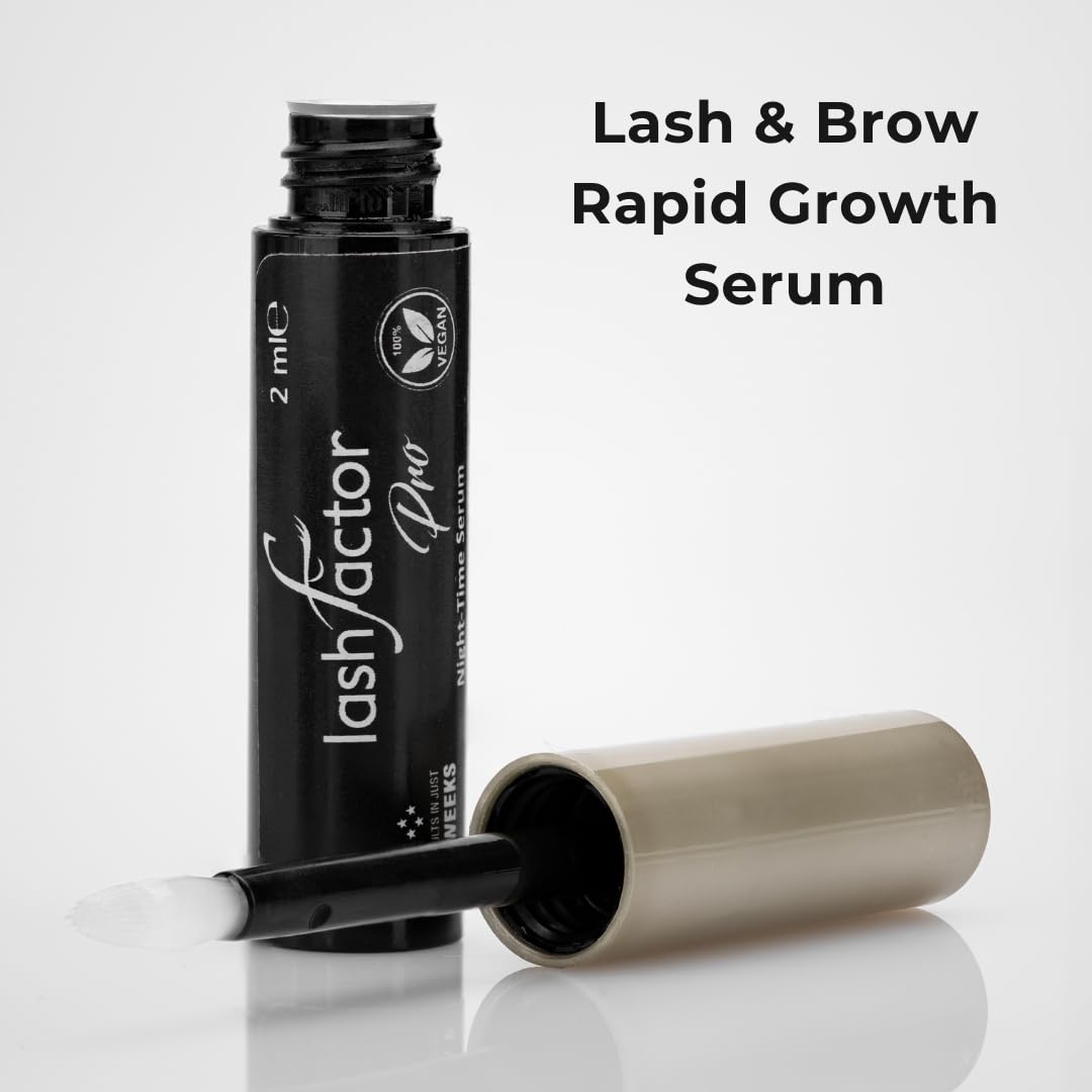 Lashfactor Pro Lash & Brow Growth Serum - Vegan Eyebrow & Eyelash Enhancer for Thicker, Fuller Lashes & Brows - 2ml Daily Care Treatment for Natural Lash Extension & Eyebrow Filling - Perfect for Nighttime Beauty Routine & Makeup Prep