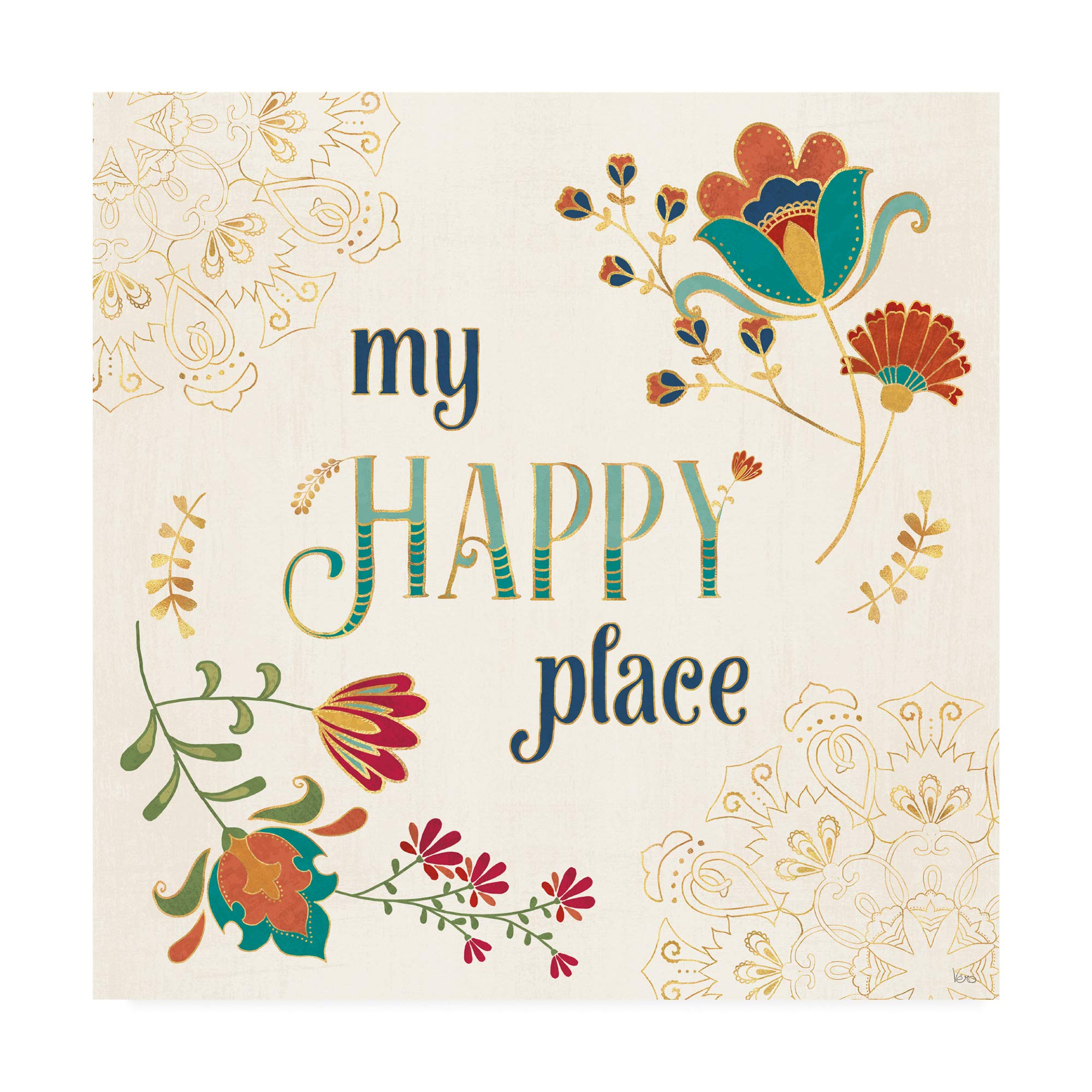 Trademark Fine Art Folk Floral 4 by Veronique Charron - 18x18 Inch Square Canvas Wall Art - Perfect for Living Room, Bedroom & Office Decor