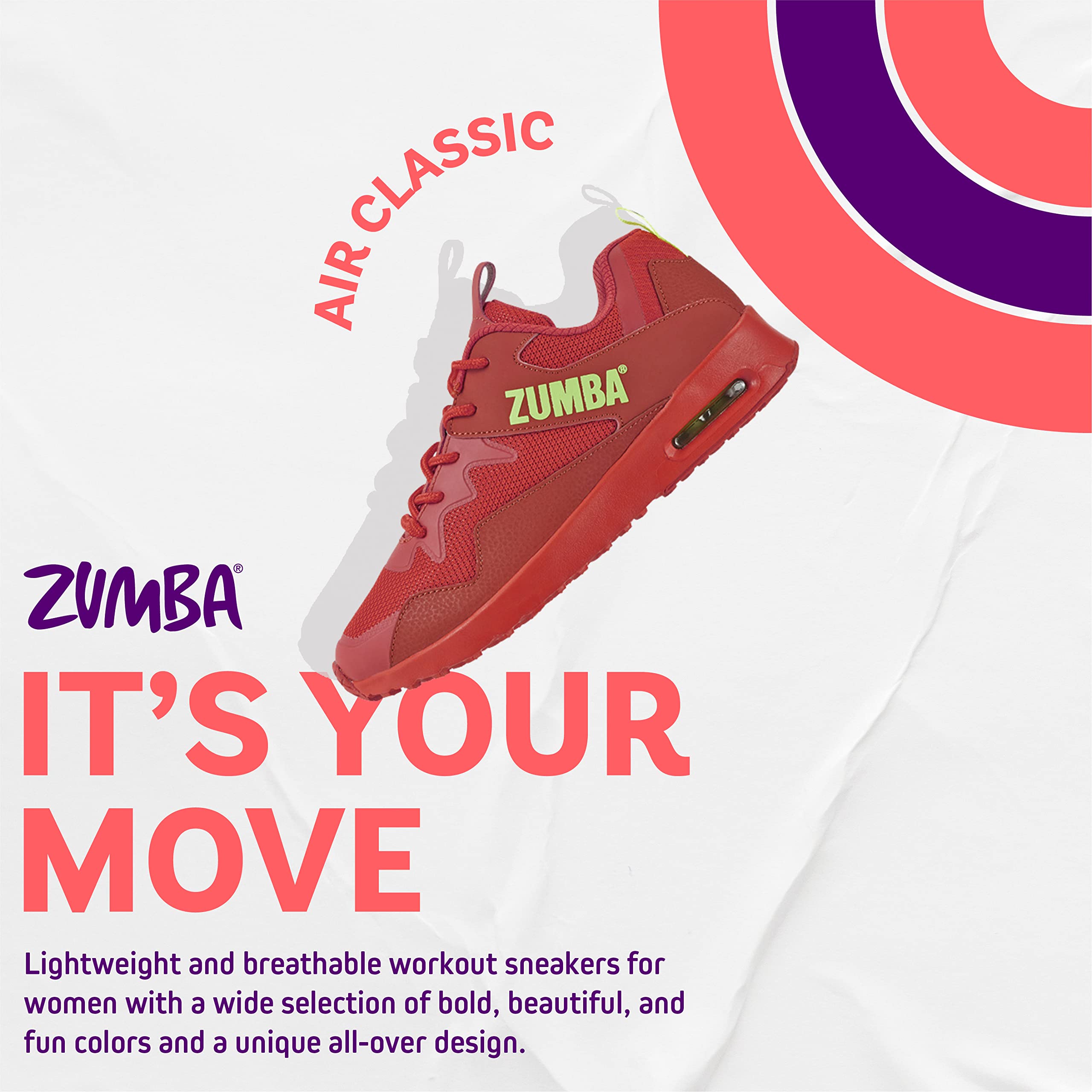 ZUMBA Women's Air Classic Sneakers - Non-Slip Low-Top Dance Shoes for Women | Comfortable & Lightweight for Zumba, Jazz, Hip Hop & Fitness Dance Classes
