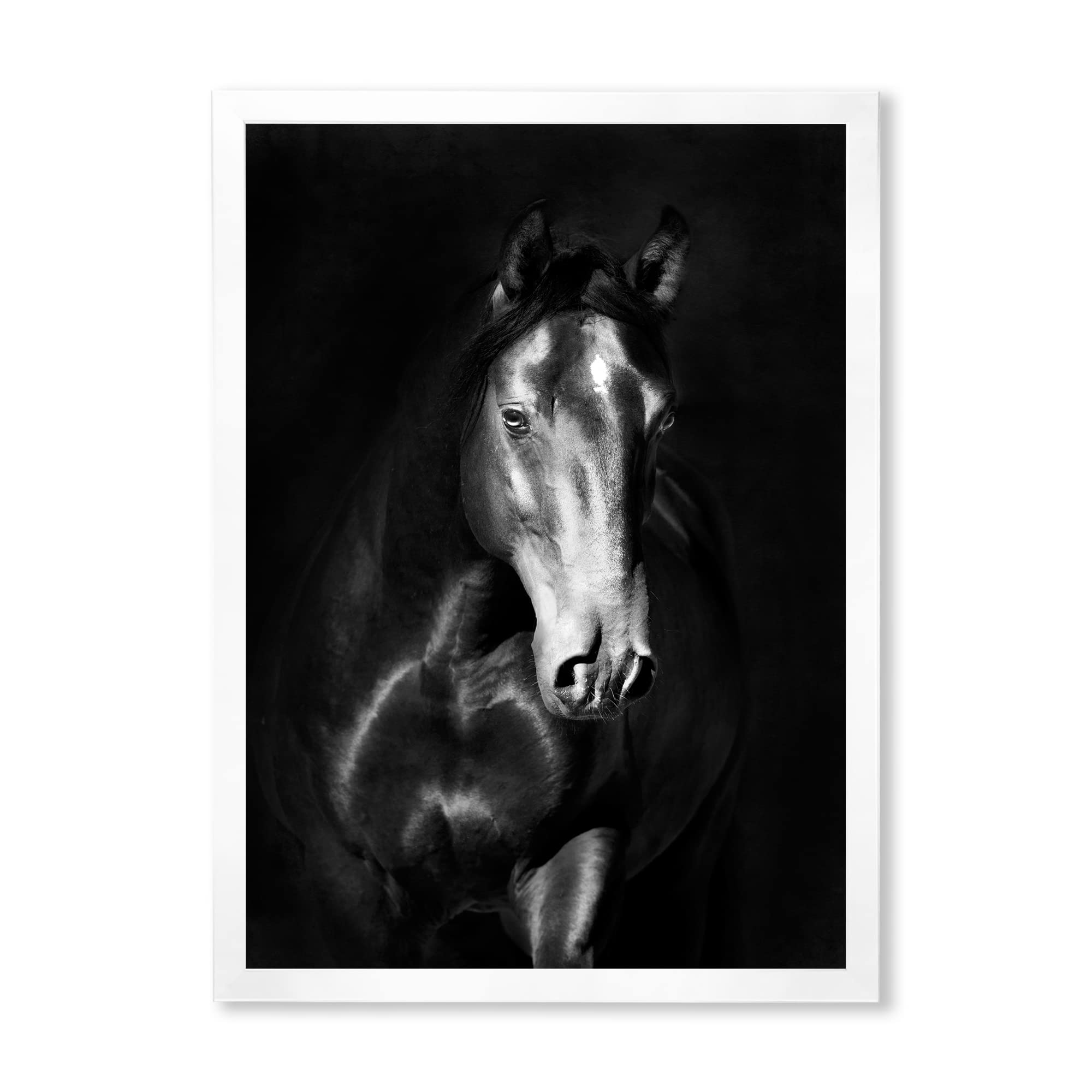 DesignQ Black Kladruby Horse Farmhouse Framed Wall Art Print - Elegant Equestrian Decor for Living Room, Bedroom & Office