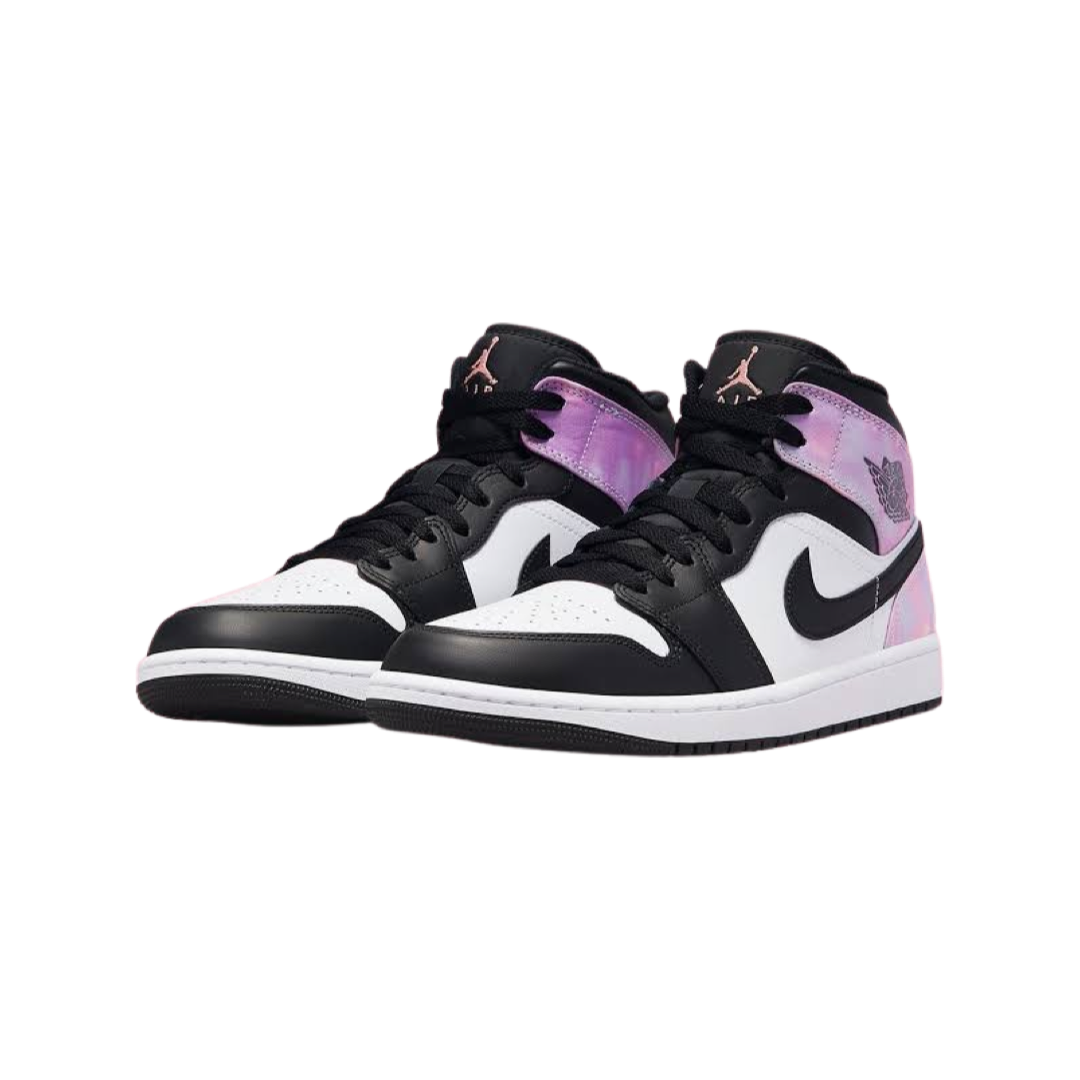 Air Jordan 1 Mid GS Sneakers - Zen Master Tie Dye Bleached Coral White Basketball Shoes for Girls - Perfect for School, Sports & Streetwear Fashion