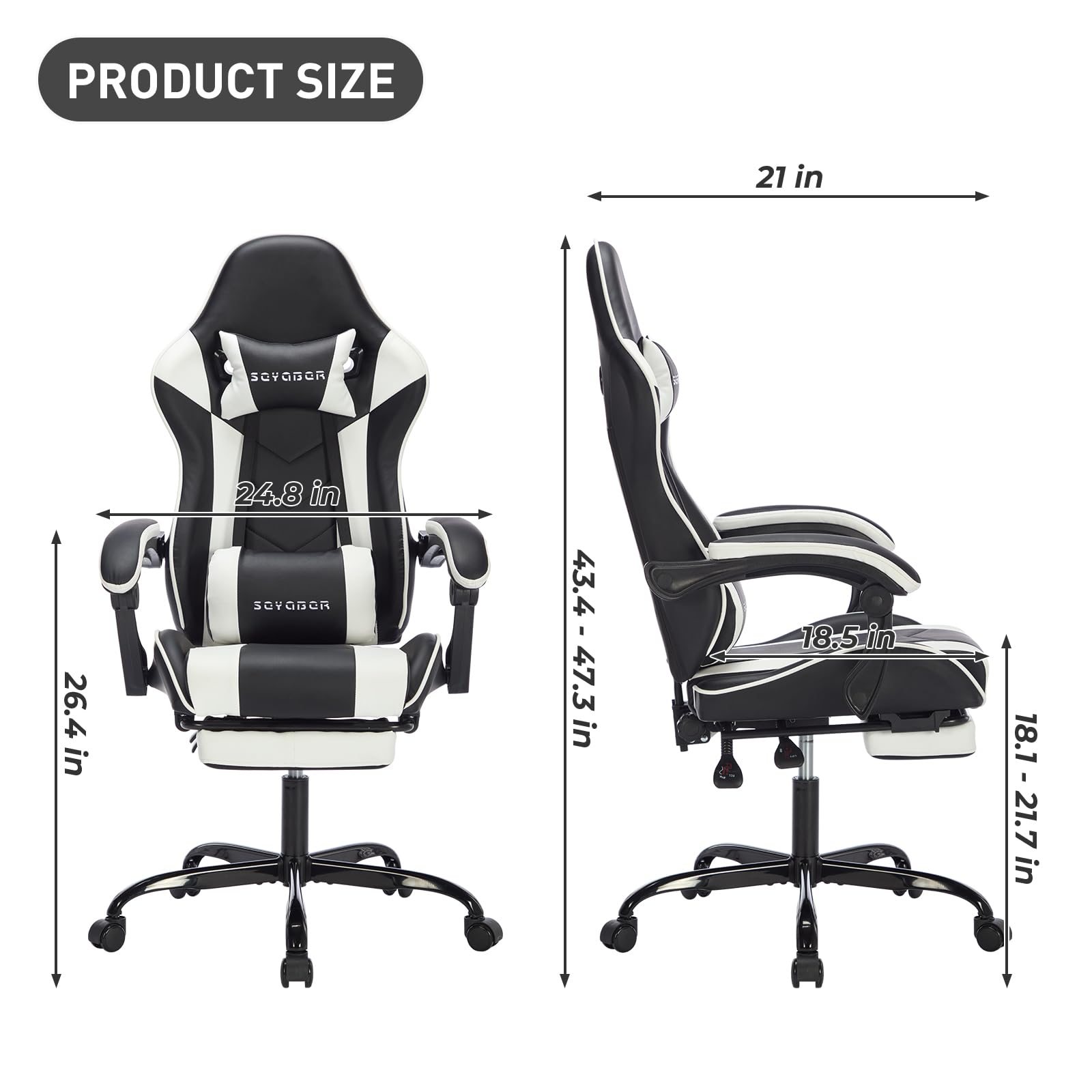 Premium Ergonomic Gaming Chair with Footrest & Massage - Adjustable High Back PU Leather Computer Desk Chair for Adults, Swivel Recliner Office Chair | Perfect for Esports, Streaming, Home Office & Video Gaming Sessions