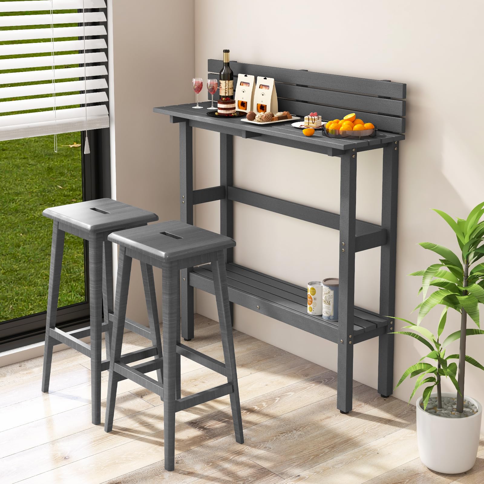 Tangkula 48 Inch Outdoor Bar Table with Storage Shelf - Adjustable Height Patio Pub Table, All-Weather Counter Height Dining Table for Hot Tub, Garden, Backyard & Small Spaces (Gray) | Perfect for Entertaining, Relaxing & Outdoor Dining