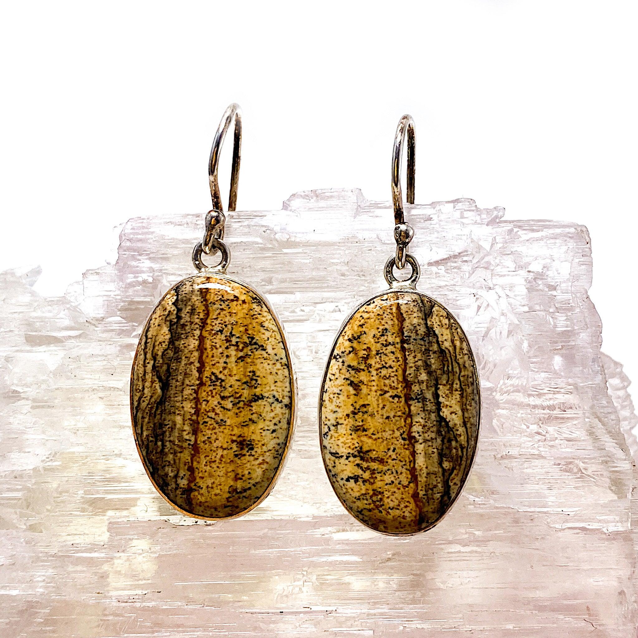 Natural Picture Jasper Oval Cabochon Earrings for Women - Handmade Gemstone Jewelry - Perfect for Boho, Hippie & Casual Outfits