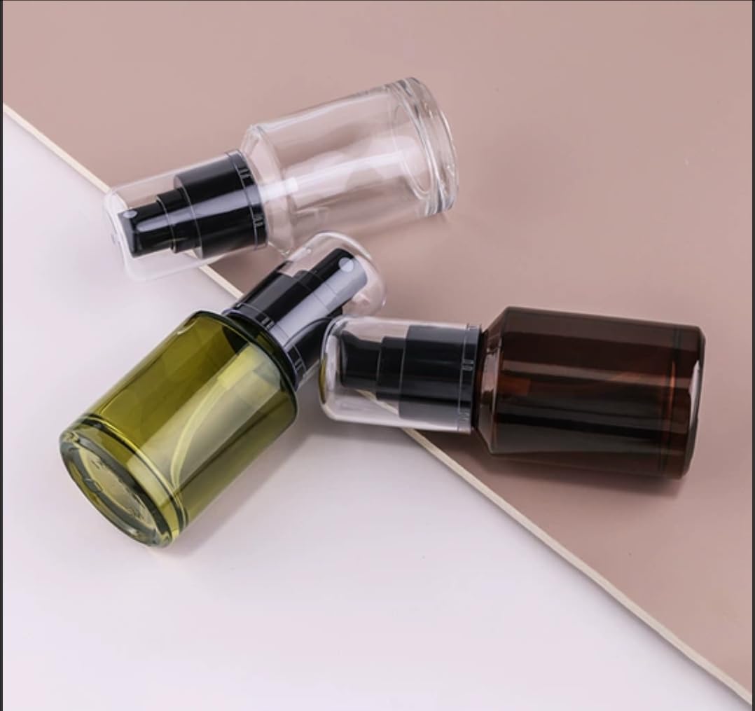 1Pc Brown Frosted Glass Pump Bottle - 30ml Refillable Lotion Dispenser for Travel, Cosmetics & Toiletries | Leak-Proof Container for Makeup, Skincare & Sample Liquids | Perfect for Home, Salon & On-the-Go Use