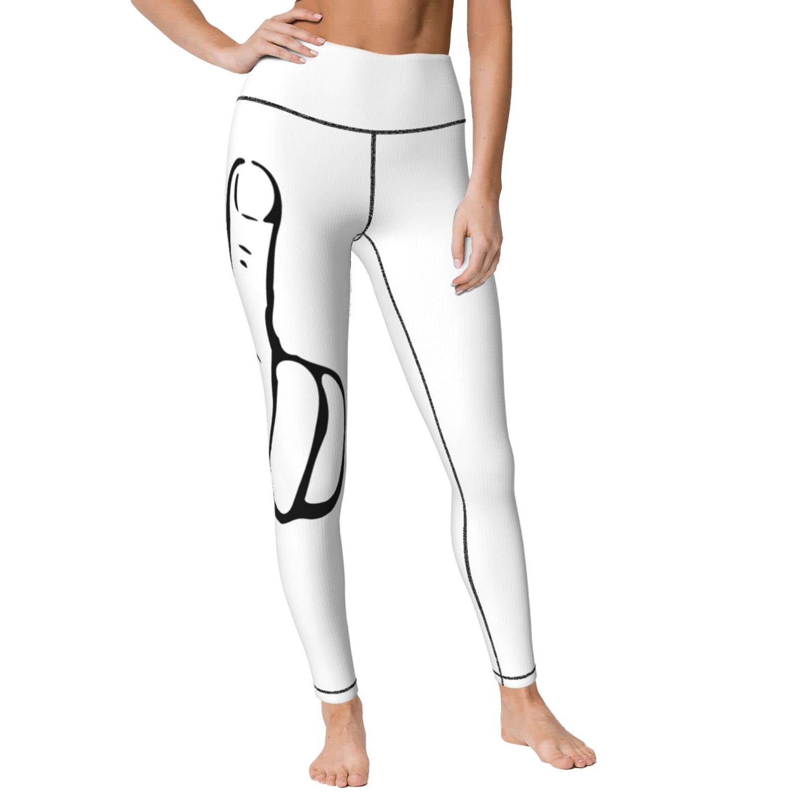 Women's High Waist Yoga Pants - Capri Leggings with Middle Finger Print | Skinny Workout Tights for Gym, Running & Lounge Wear